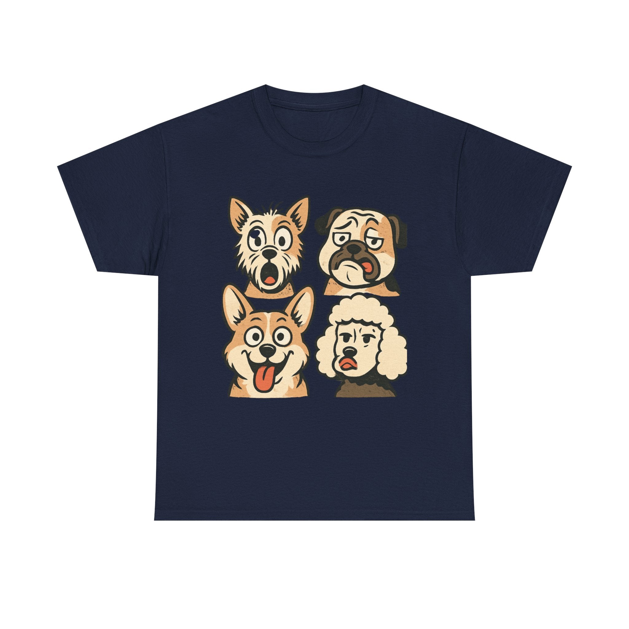 Dog Faces Unisex Tee - Cute Cartoon Pug, Corgi & Pup Graphic T-Shirt