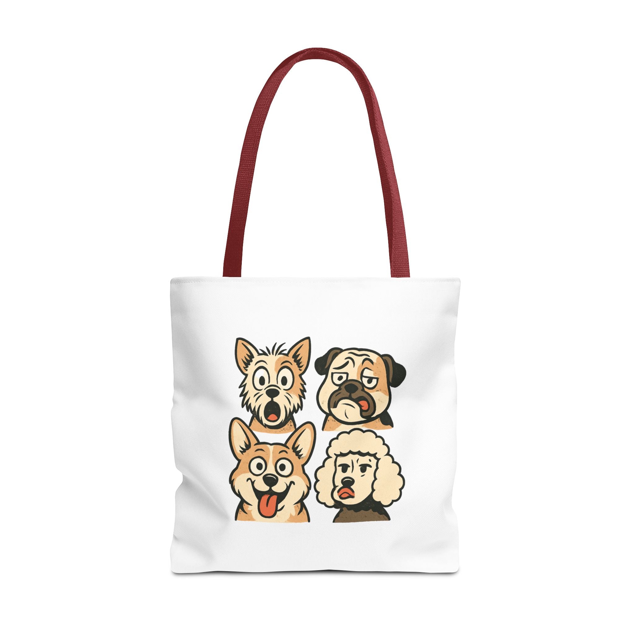 Dog Faces Tote Bag — Cute Cartoon Pug, Corgi, Poodle & Terrier Graphic Tote