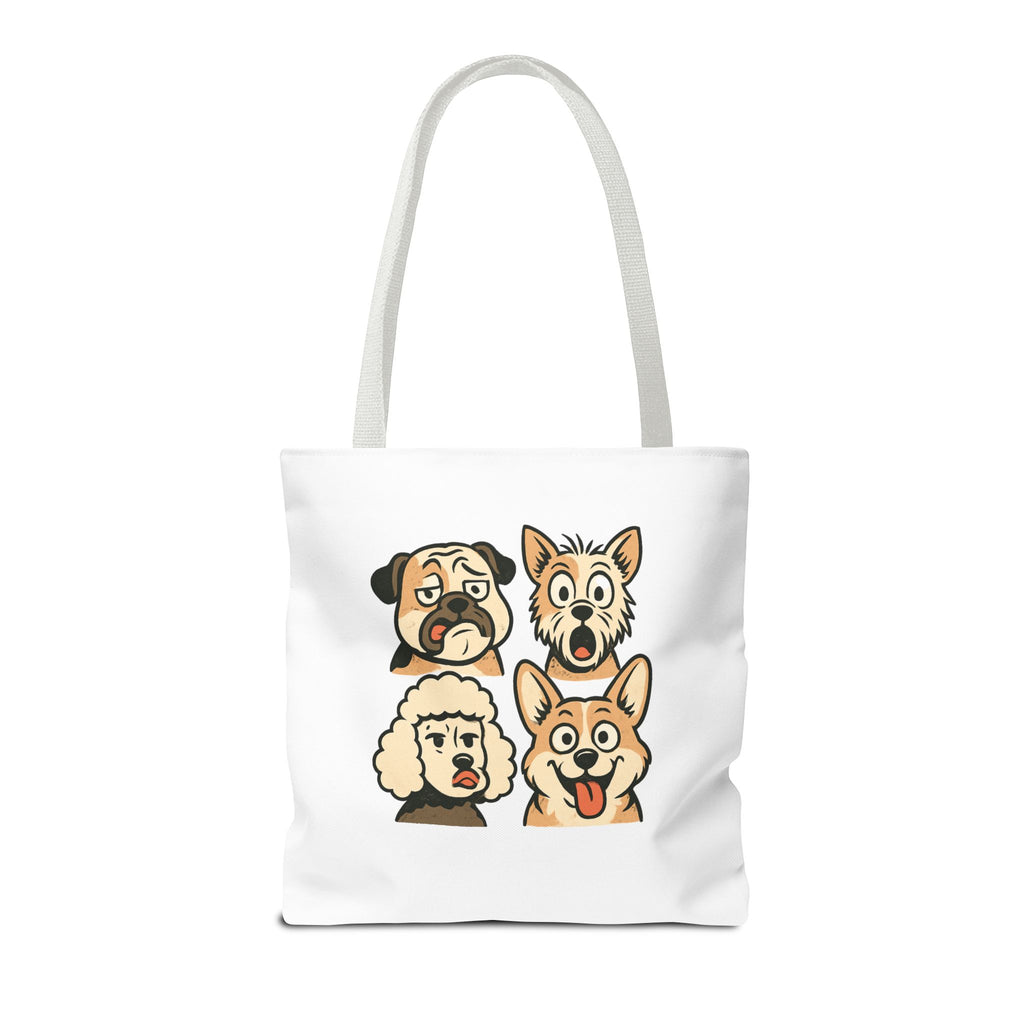 Dog Faces Tote Bag — Cute Cartoon Pug, Corgi, Poodle & Terrier Graphic Tote