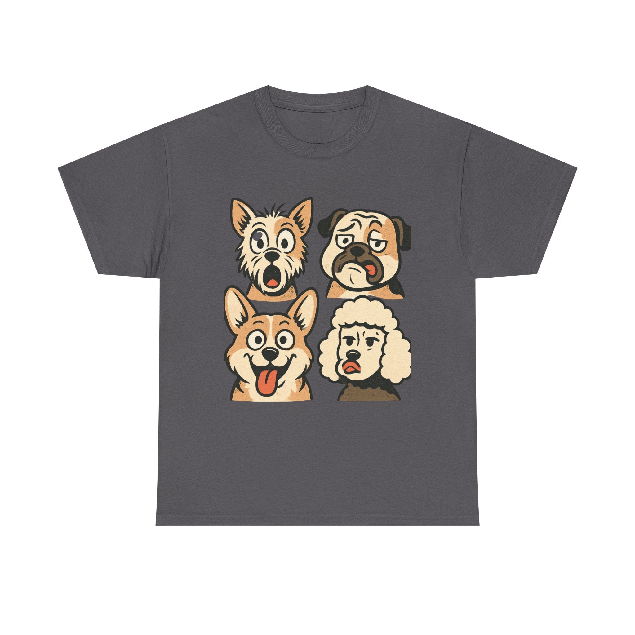 Dog Faces Unisex Tee - Cute Cartoon Pug, Corgi & Pup Graphic T-Shirt