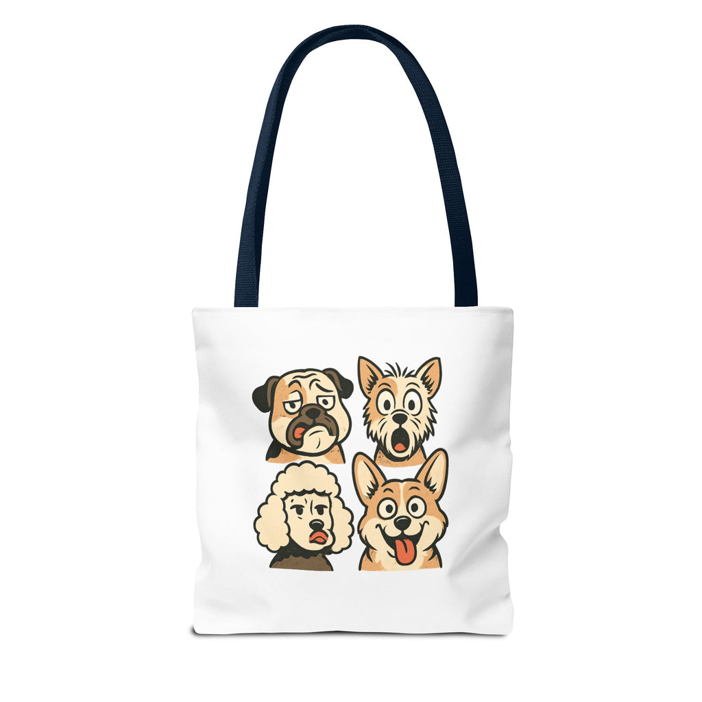 Dog Faces Tote Bag — Cute Cartoon Pug, Corgi, Poodle & Terrier Graphic Tote