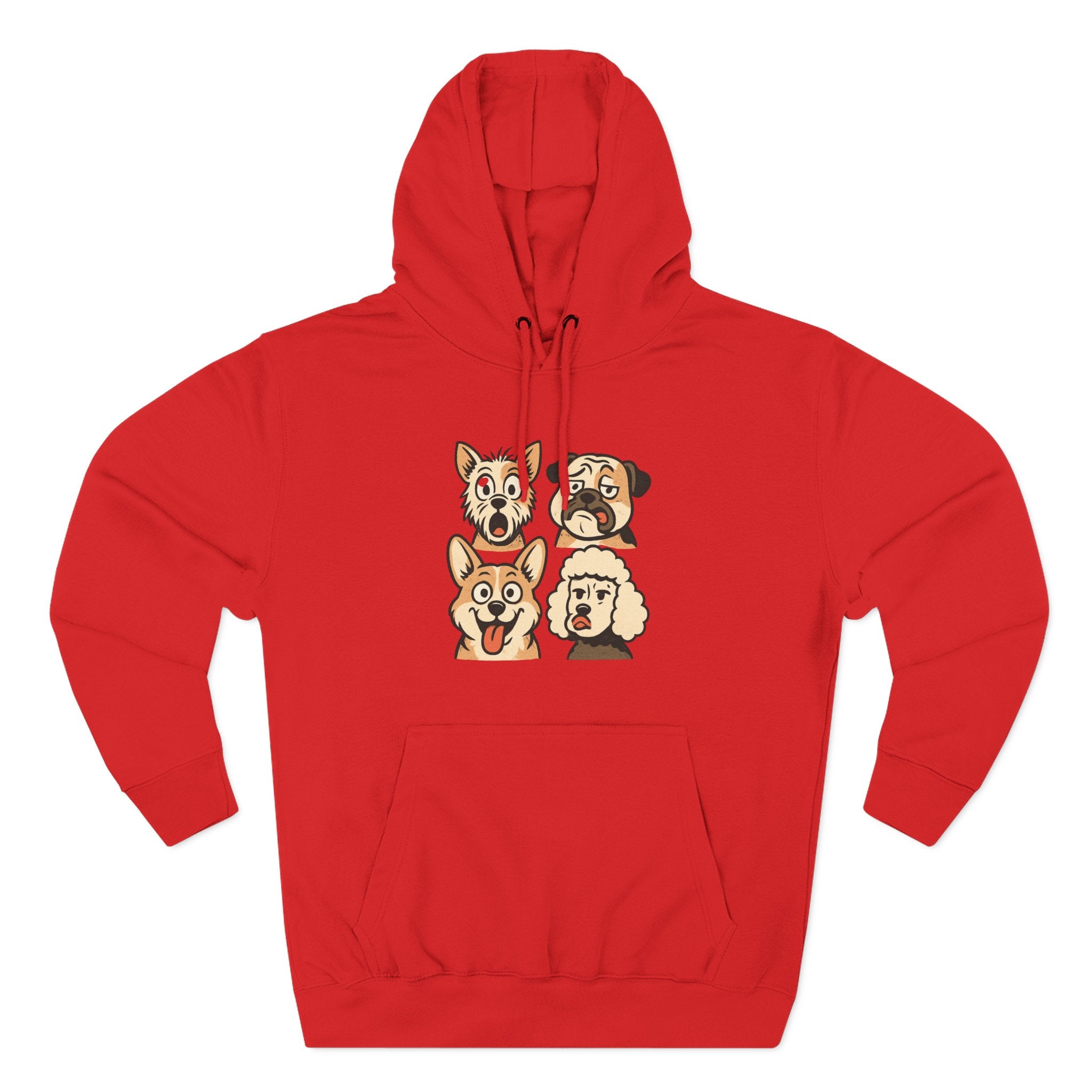 Dog Faces Fleece Hoodie - Cute Cartoon Canine Portraits Pullover