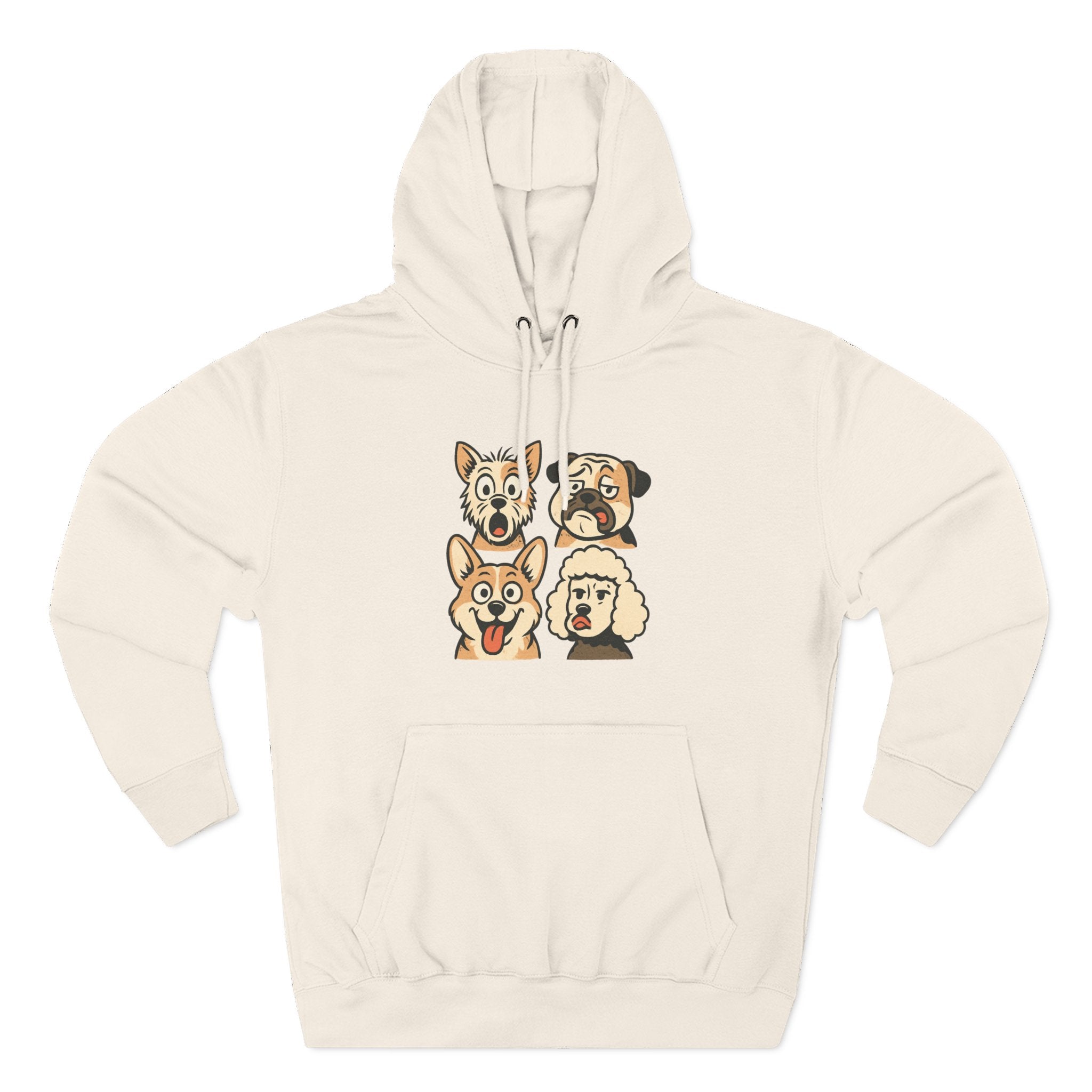 Dog Faces Fleece Hoodie - Cute Cartoon Canine Portraits Pullover