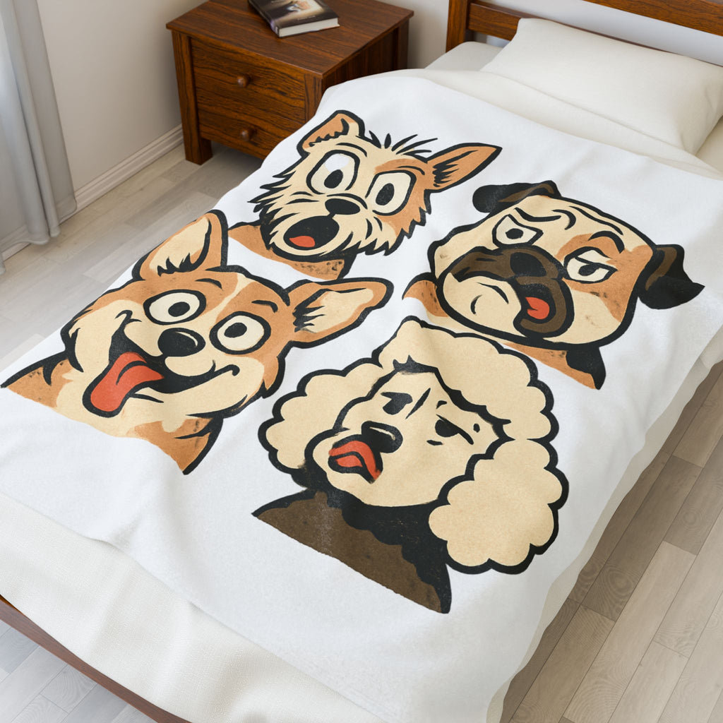 Velveteen Plush Blanket - Cute Cartoon Dogs Throw