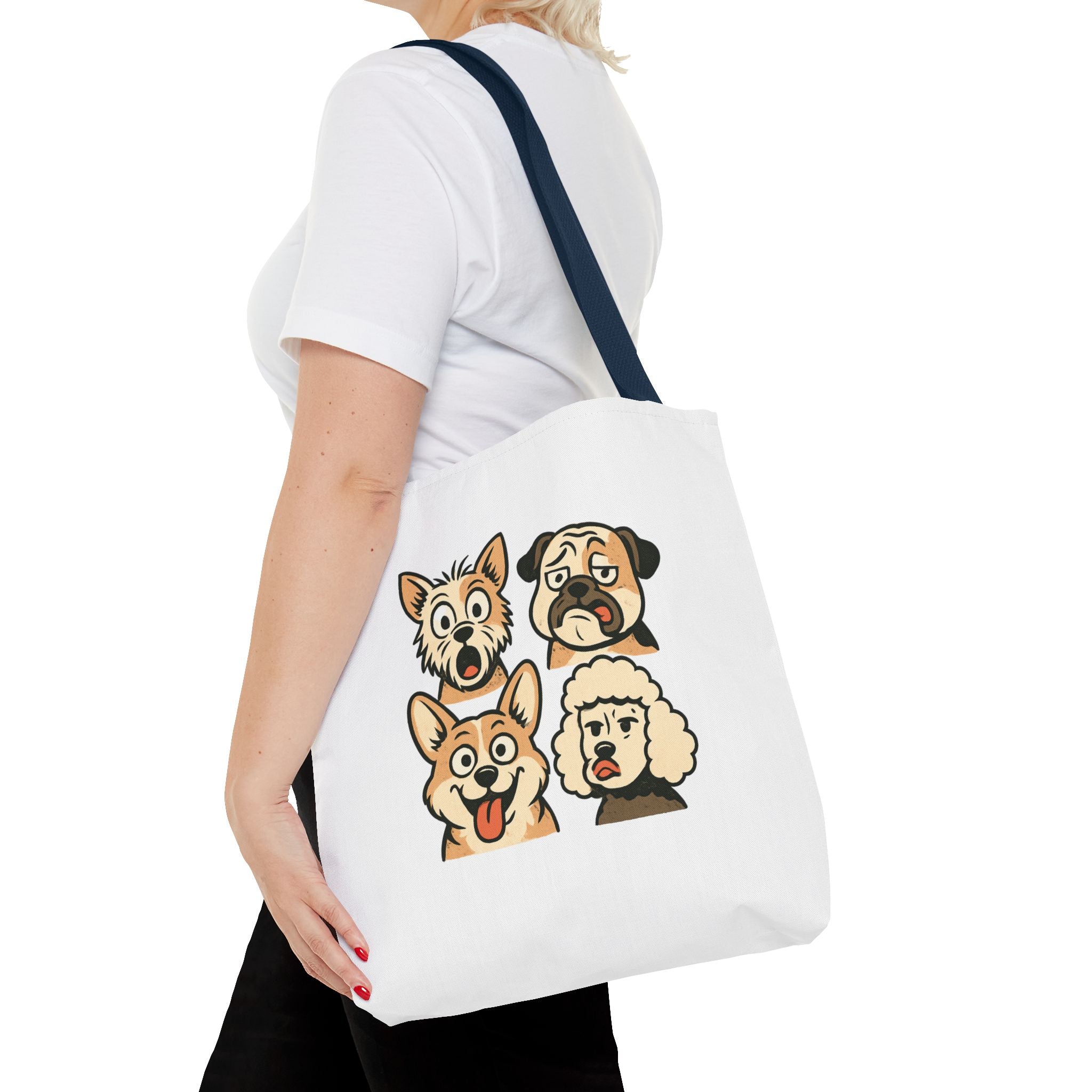 Dog Faces Tote Bag — Cute Cartoon Pug, Corgi, Poodle & Terrier Graphic Tote