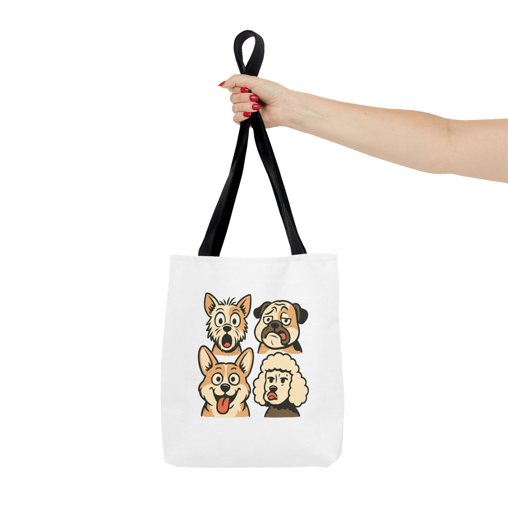 Dog Faces Tote Bag — Cute Cartoon Pug, Corgi, Poodle & Terrier Graphic Tote