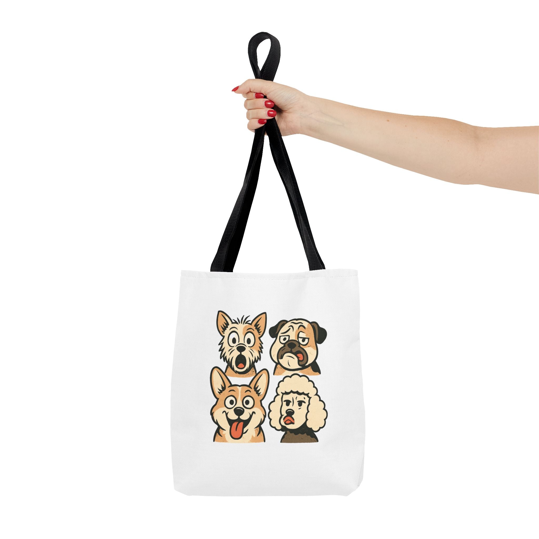 Dog Faces Tote Bag — Cute Cartoon Pug, Corgi, Poodle & Terrier Graphic Tote