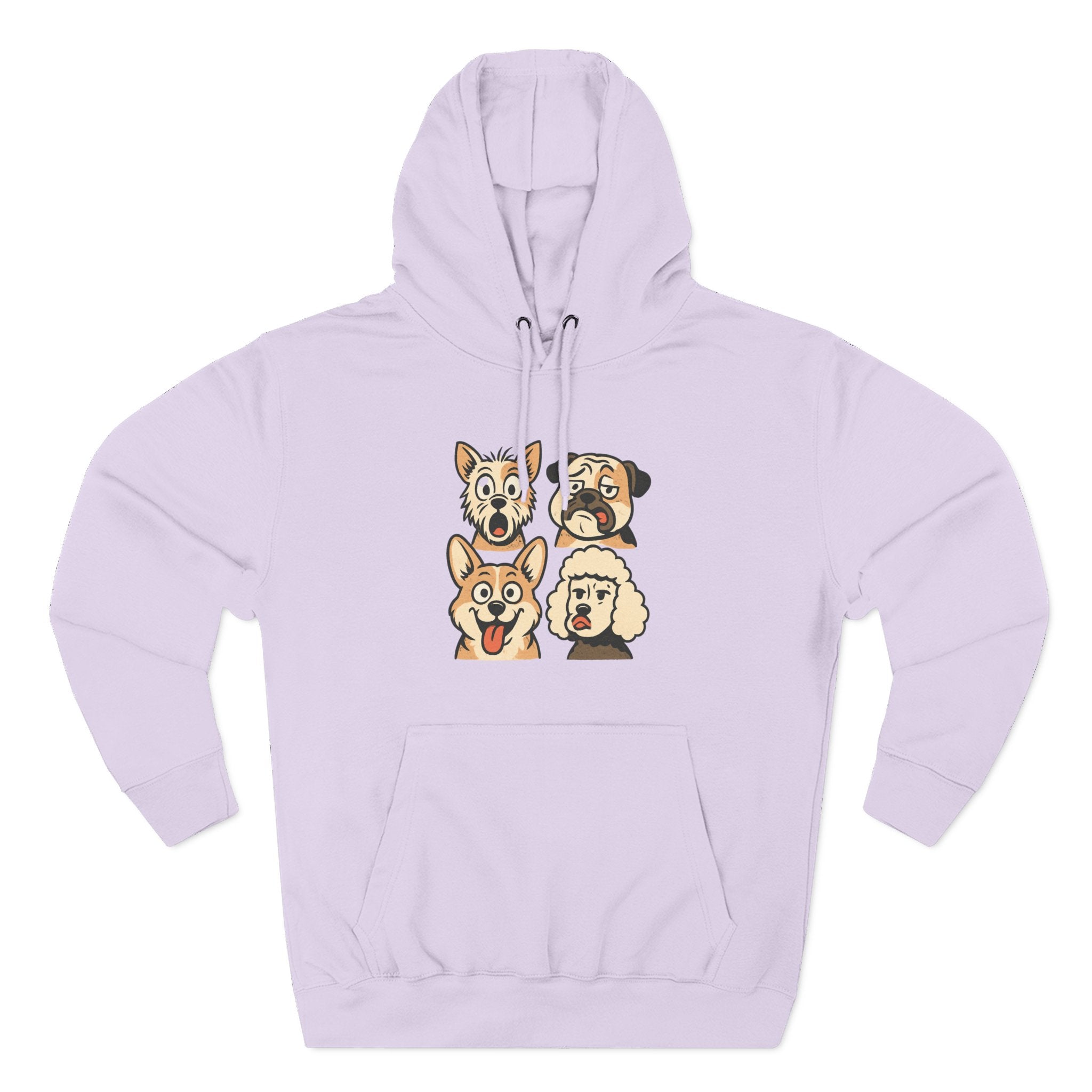 Dog Faces Fleece Hoodie - Cute Cartoon Canine Portraits Pullover