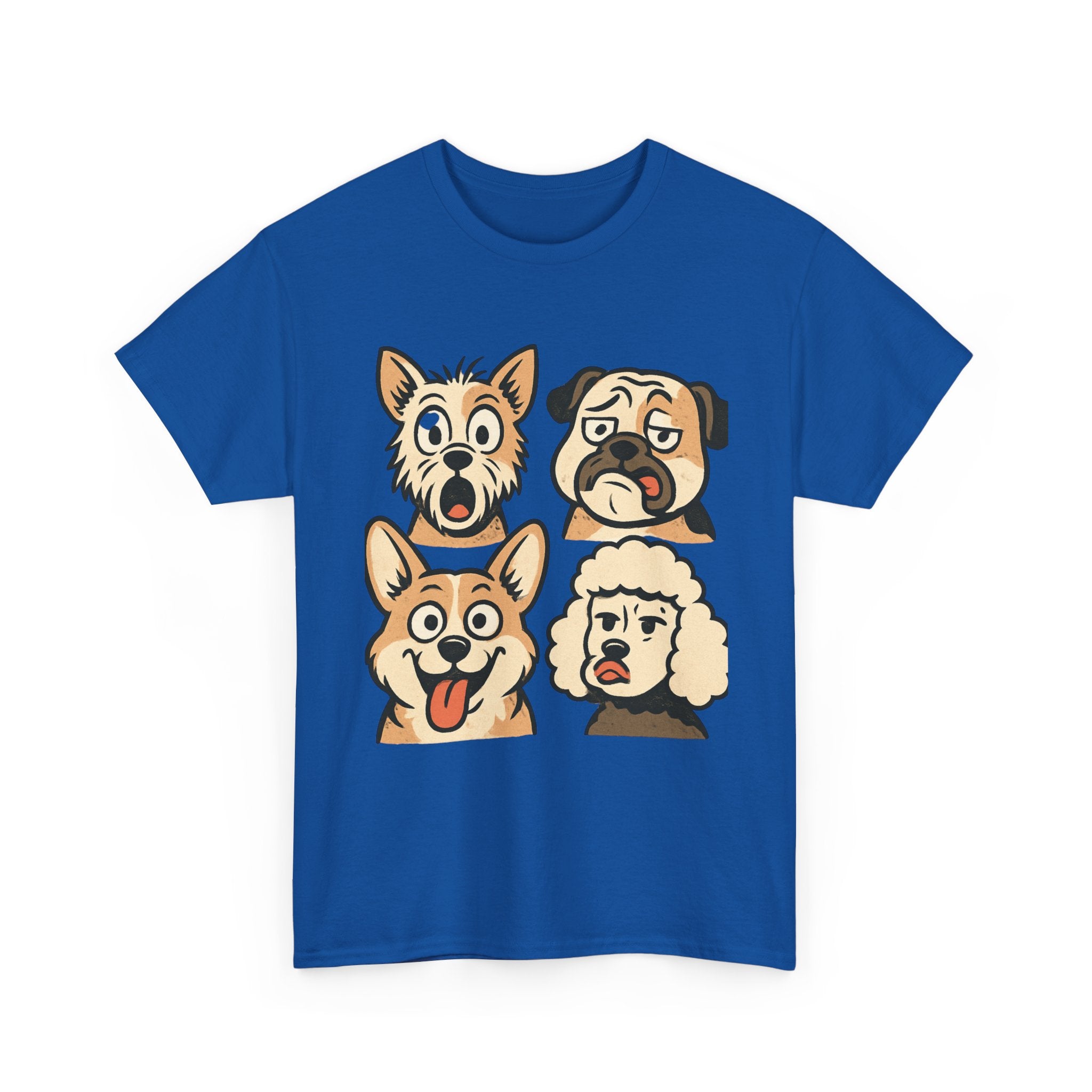 Dog Faces Unisex Tee - Cute Cartoon Pug, Corgi & Pup Graphic T-Shirt