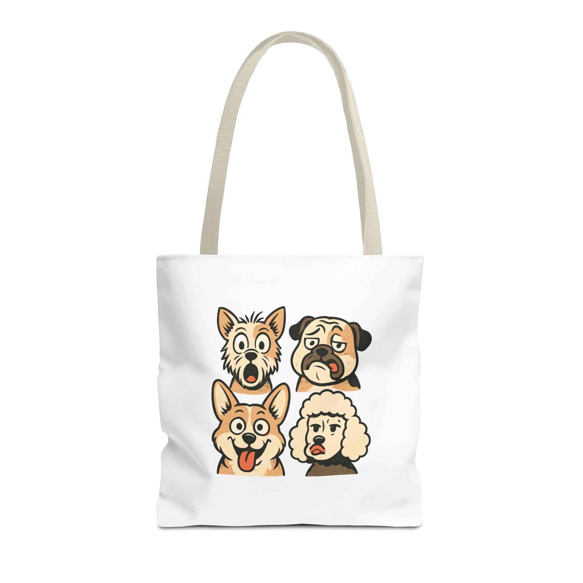 Dog Faces Tote Bag — Cute Cartoon Pug, Corgi, Poodle & Terrier Graphic Tote