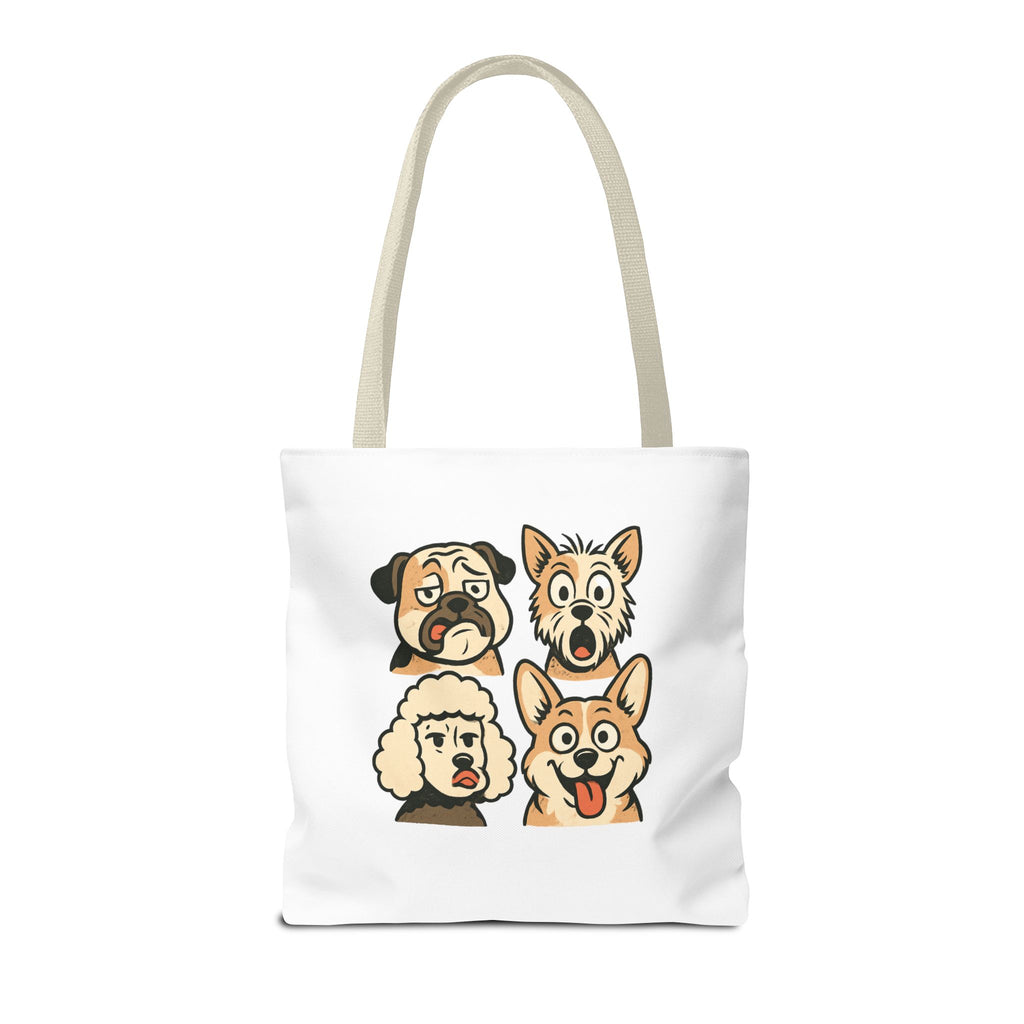 Dog Faces Tote Bag — Cute Cartoon Pug, Corgi, Poodle & Terrier Graphic Tote