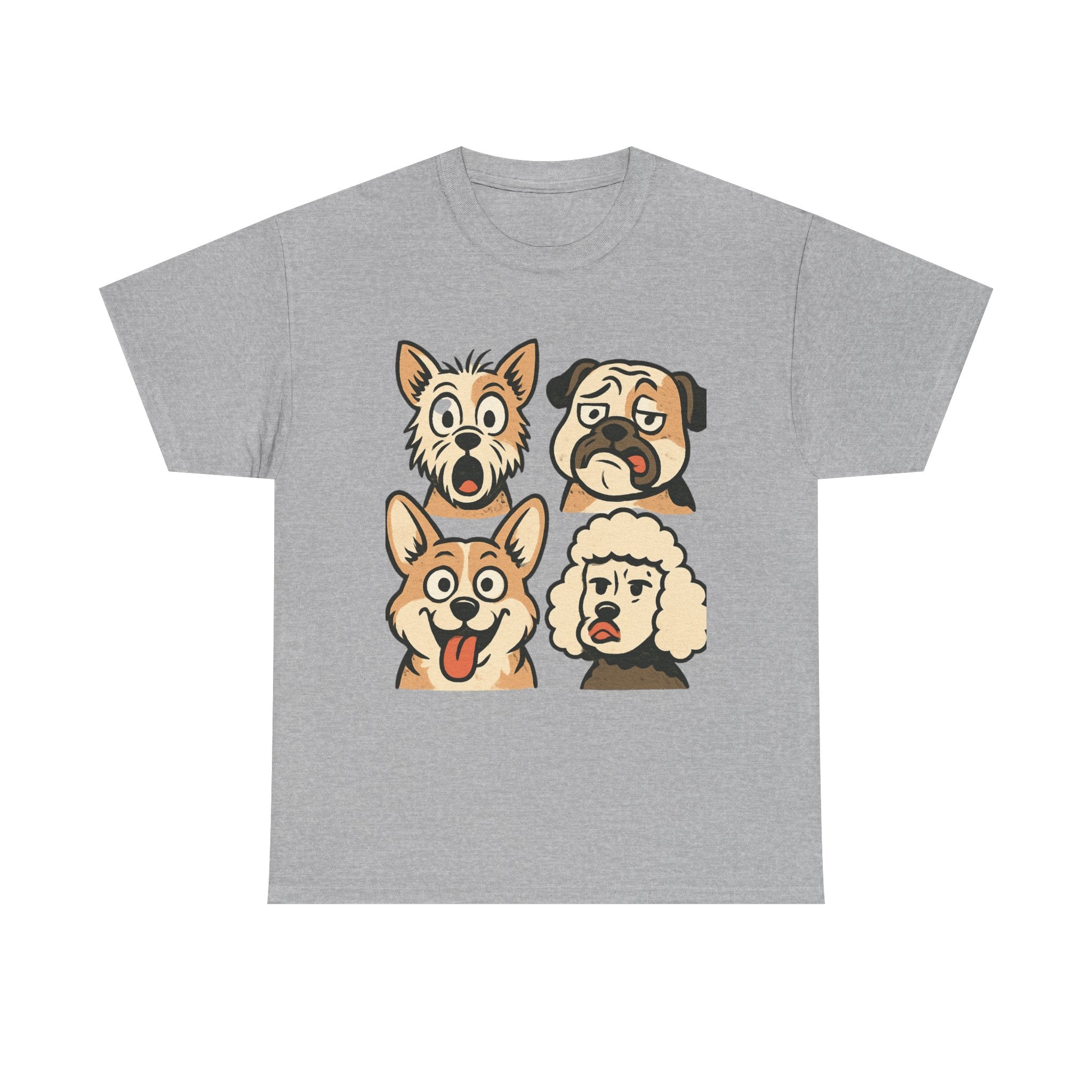 Dog Faces Unisex Tee - Cute Cartoon Pug, Corgi & Pup Graphic T-Shirt