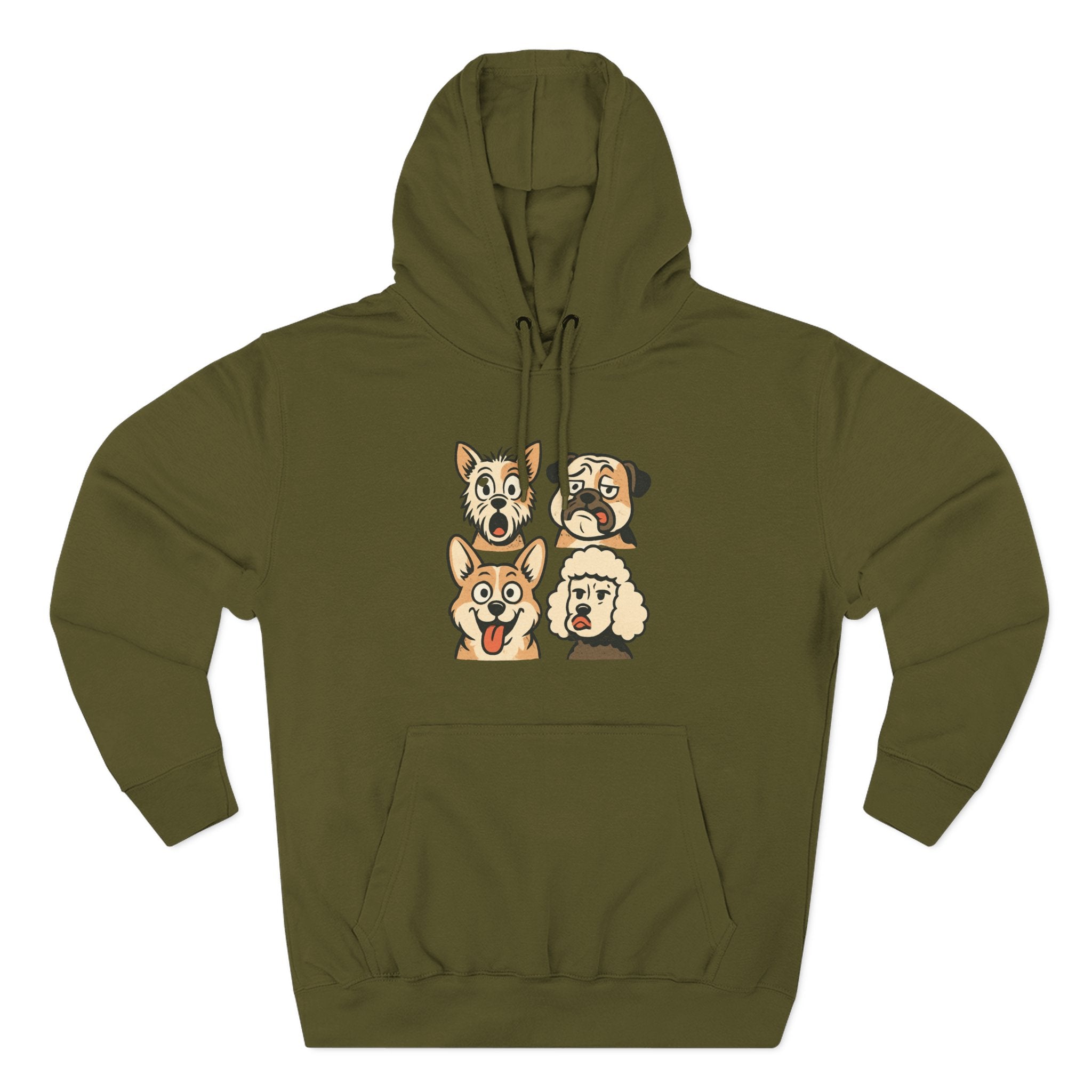 Dog Faces Fleece Hoodie - Cute Cartoon Canine Portraits Pullover