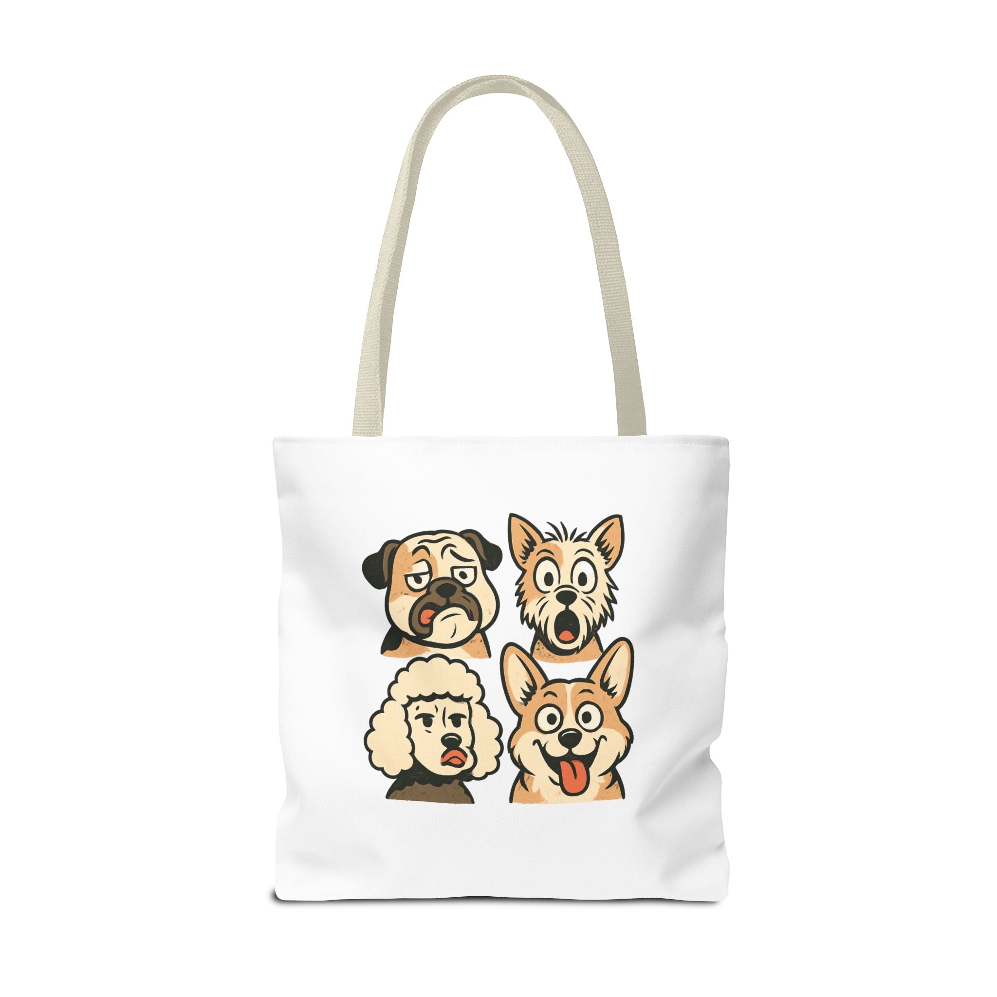 Dog Faces Tote Bag — Cute Cartoon Pug, Corgi, Poodle & Terrier Graphic Tote