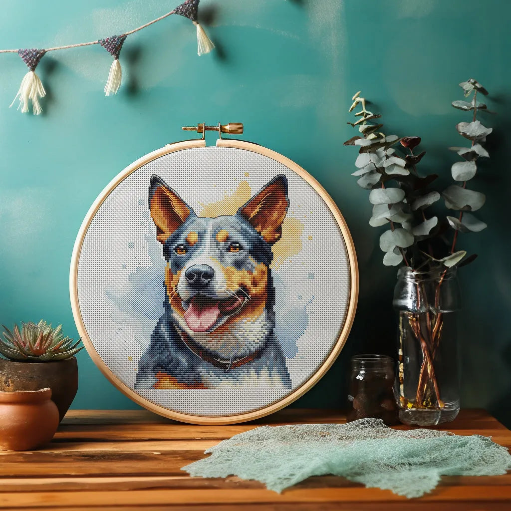 Watercolor Australian Cattle Dog - PDF Cross Stitch Pattern