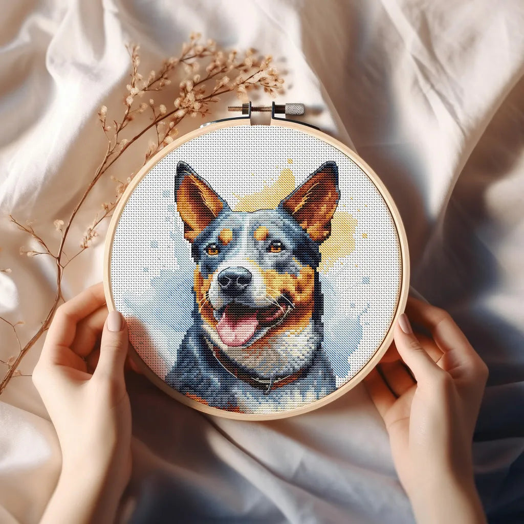 Watercolor Australian Cattle Dog - PDF Cross Stitch Pattern