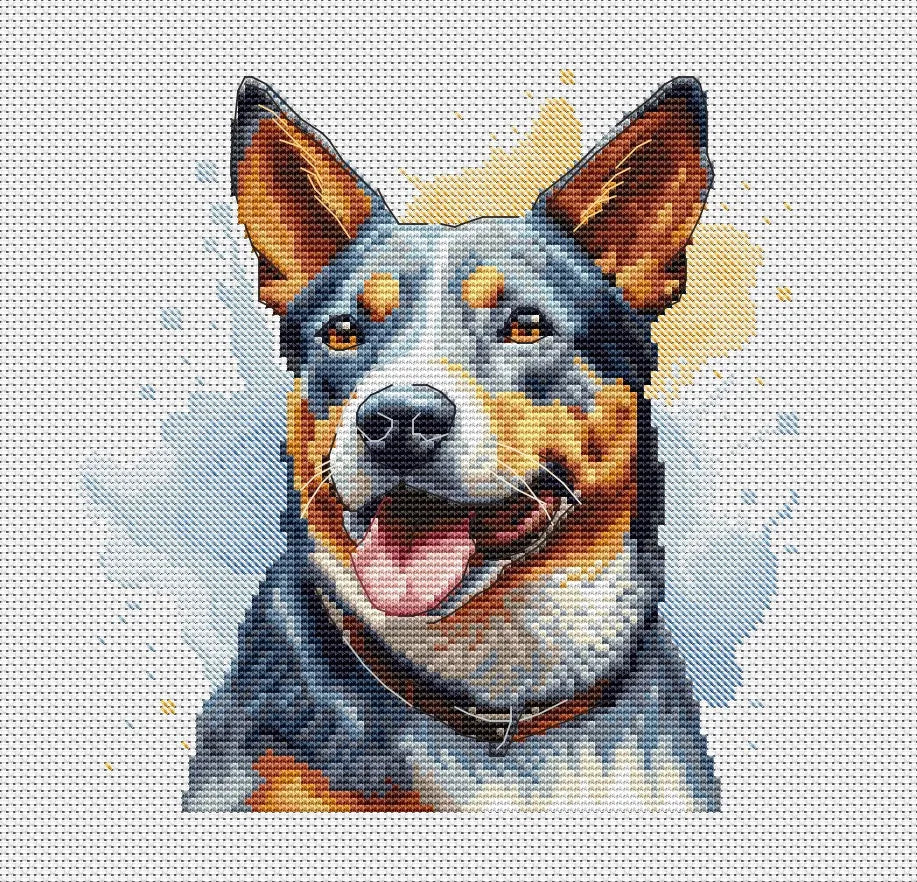 Watercolor Australian Cattle Dog - PDF Cross Stitch Pattern