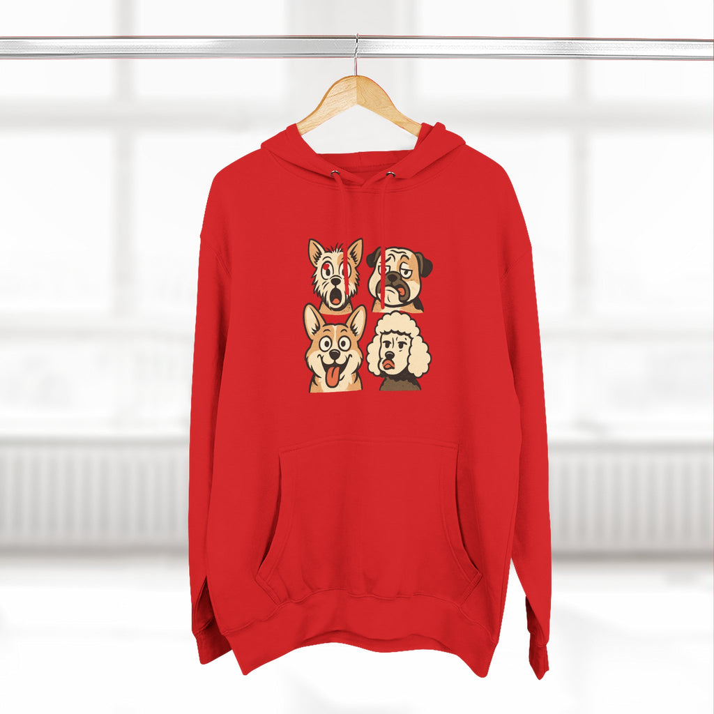 Dog Faces Fleece Hoodie - Cute Cartoon Canine Portraits Pullover