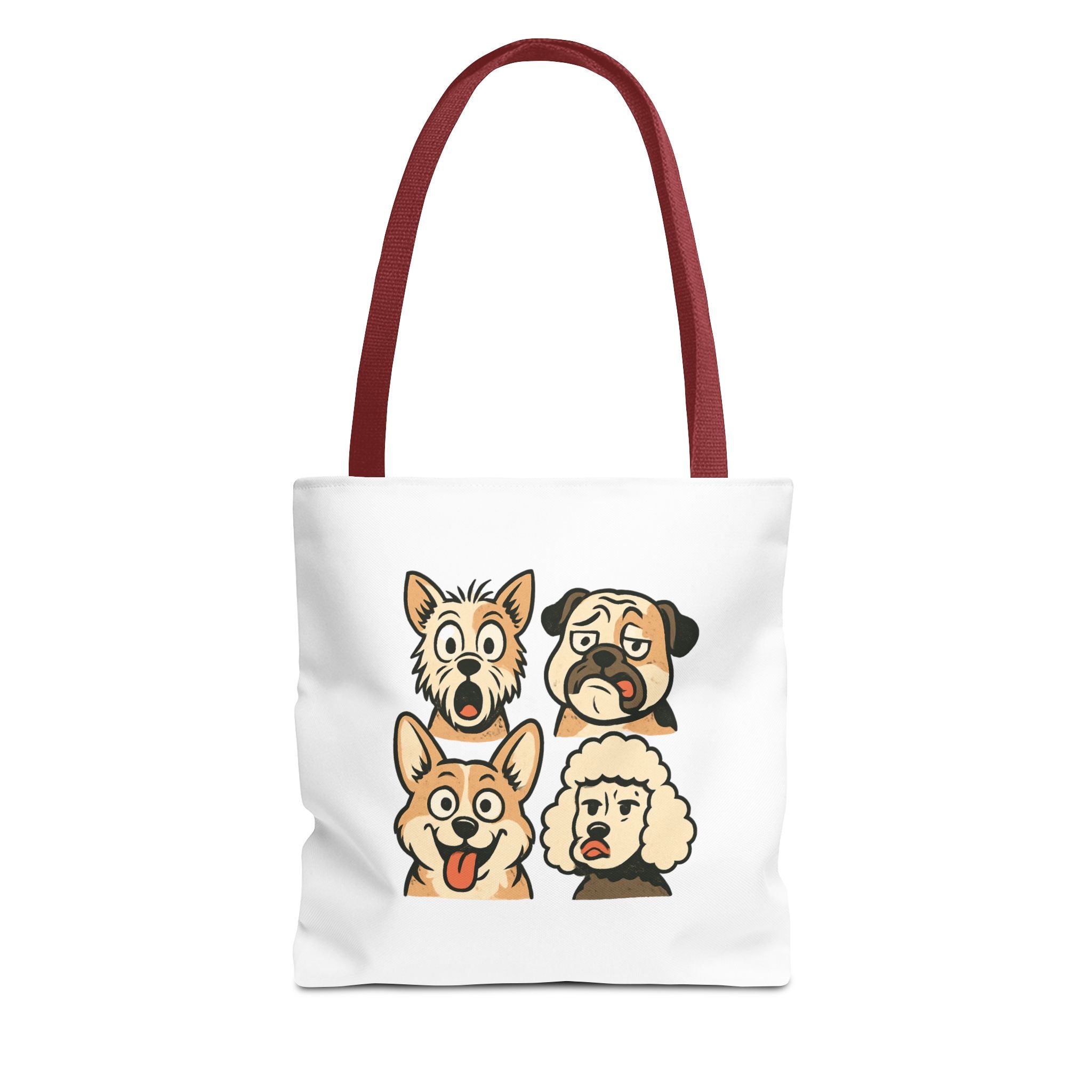 Dog Faces Tote Bag — Cute Cartoon Pug, Corgi, Poodle & Terrier Graphic Tote