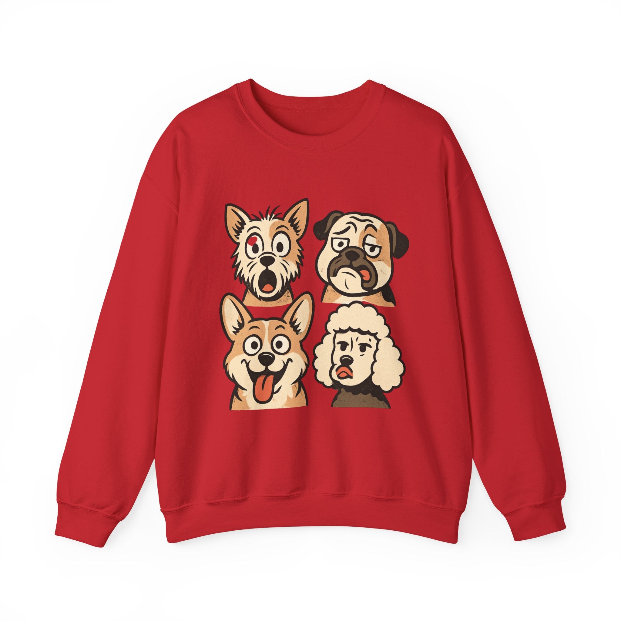 Dog Faces Crewneck Sweatshirt - Cute Cartoon Pug, Corgi & Poodle Graphic