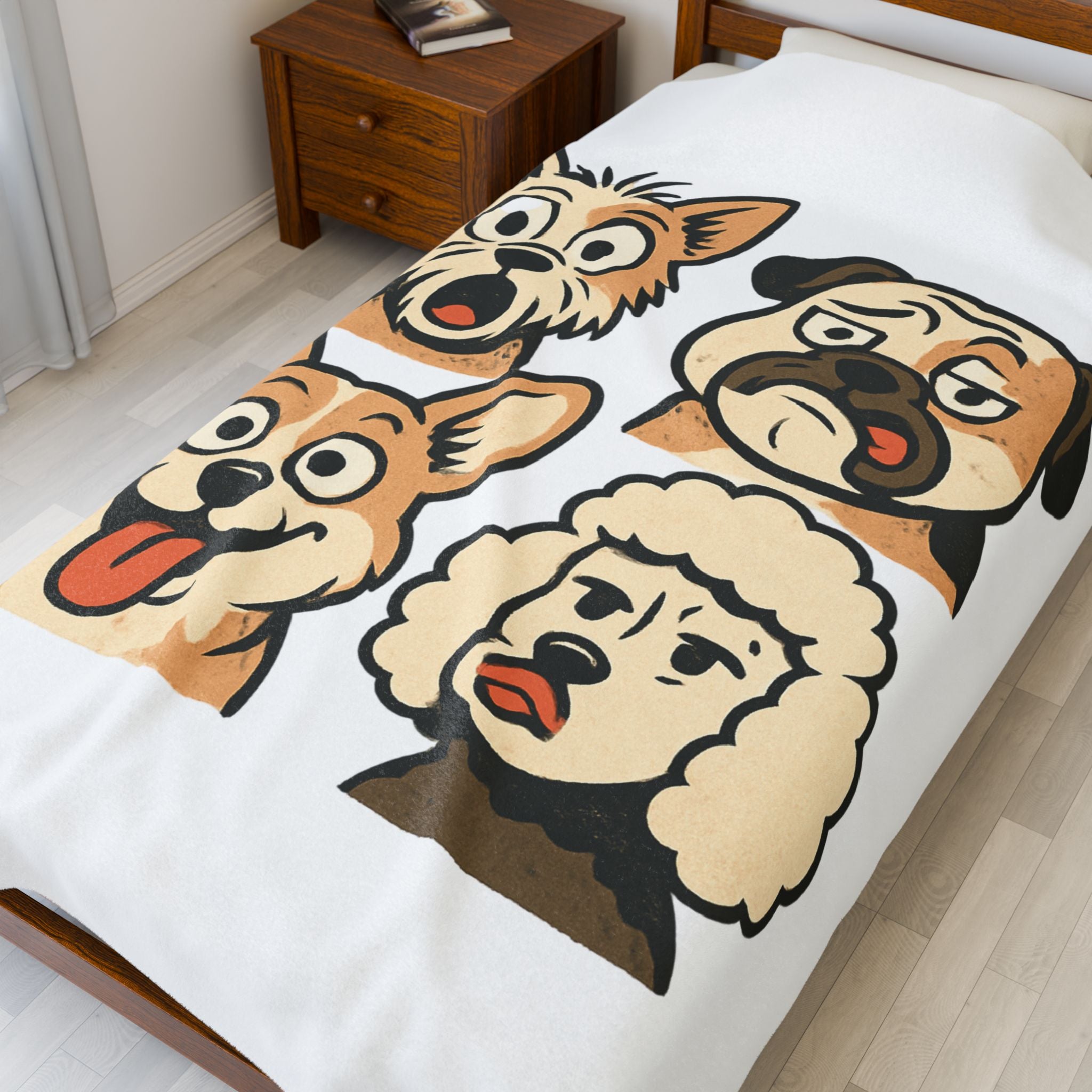 Velveteen Plush Blanket - Cute Cartoon Dogs Throw