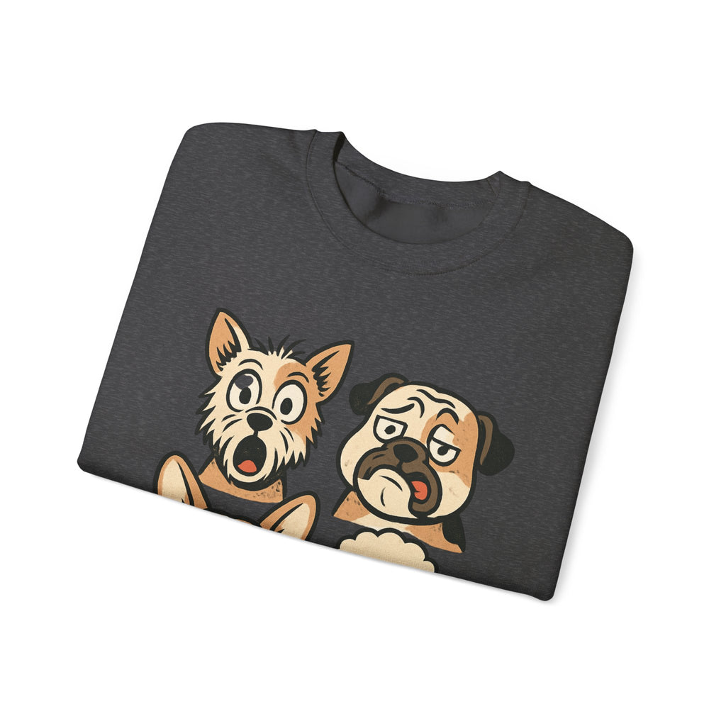 Dog Faces Crewneck Sweatshirt - Cute Cartoon Pug, Corgi & Poodle Graphic