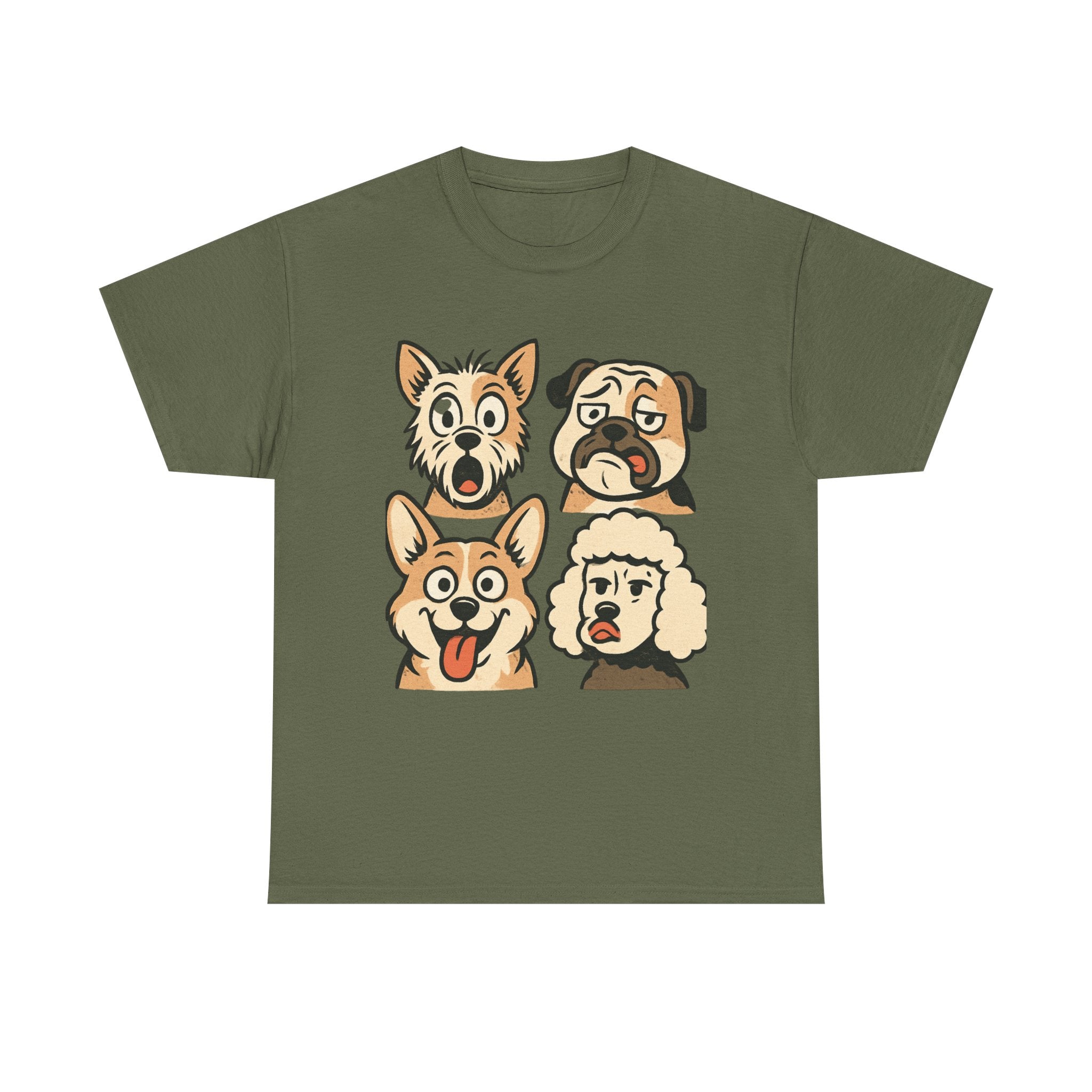 Dog Faces Unisex Tee - Cute Cartoon Pug, Corgi & Pup Graphic T-Shirt