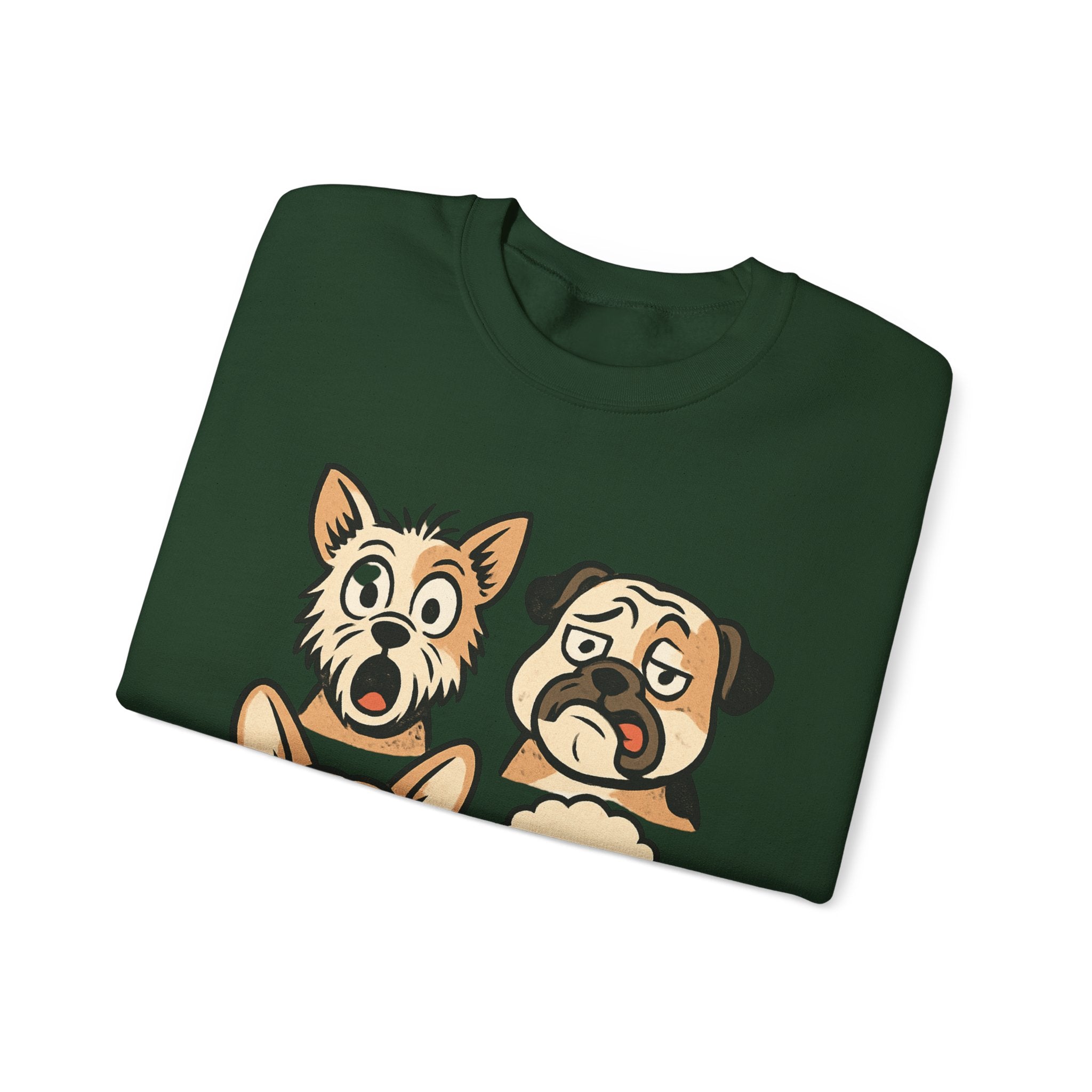 Dog Faces Crewneck Sweatshirt - Cute Cartoon Pug, Corgi & Poodle Graphic