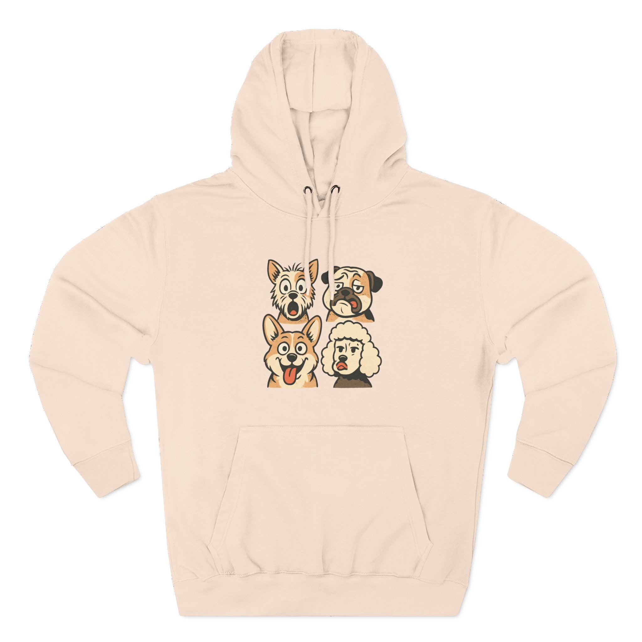 Dog Faces Fleece Hoodie - Cute Cartoon Canine Portraits Pullover