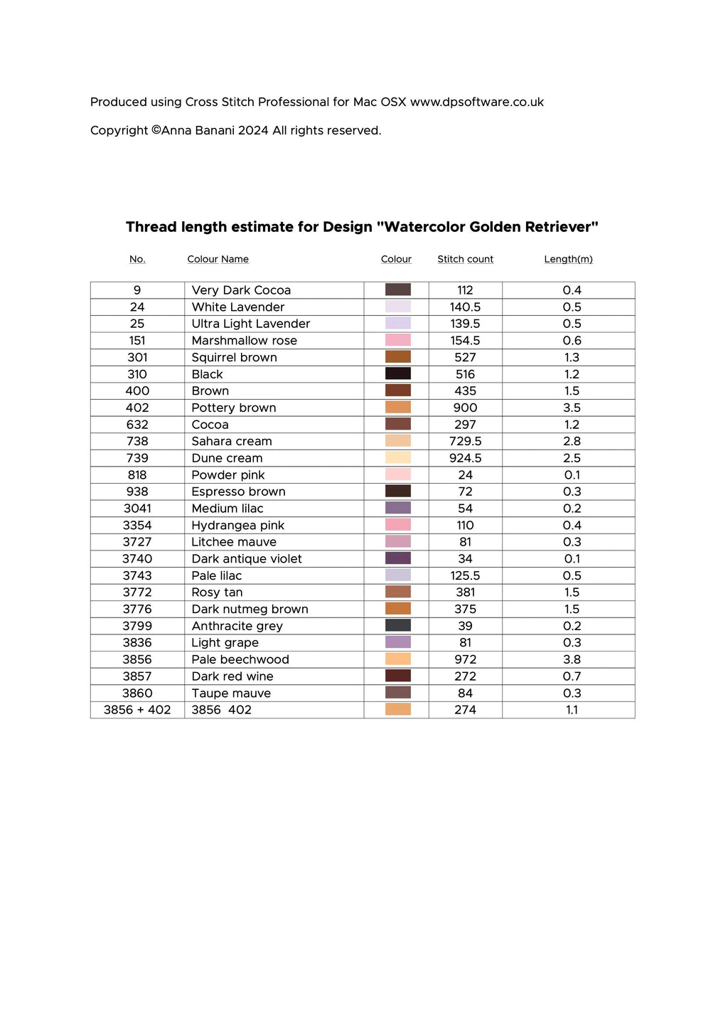 Watercolor Golden Retriever - PDF Cross Stitch Pattern