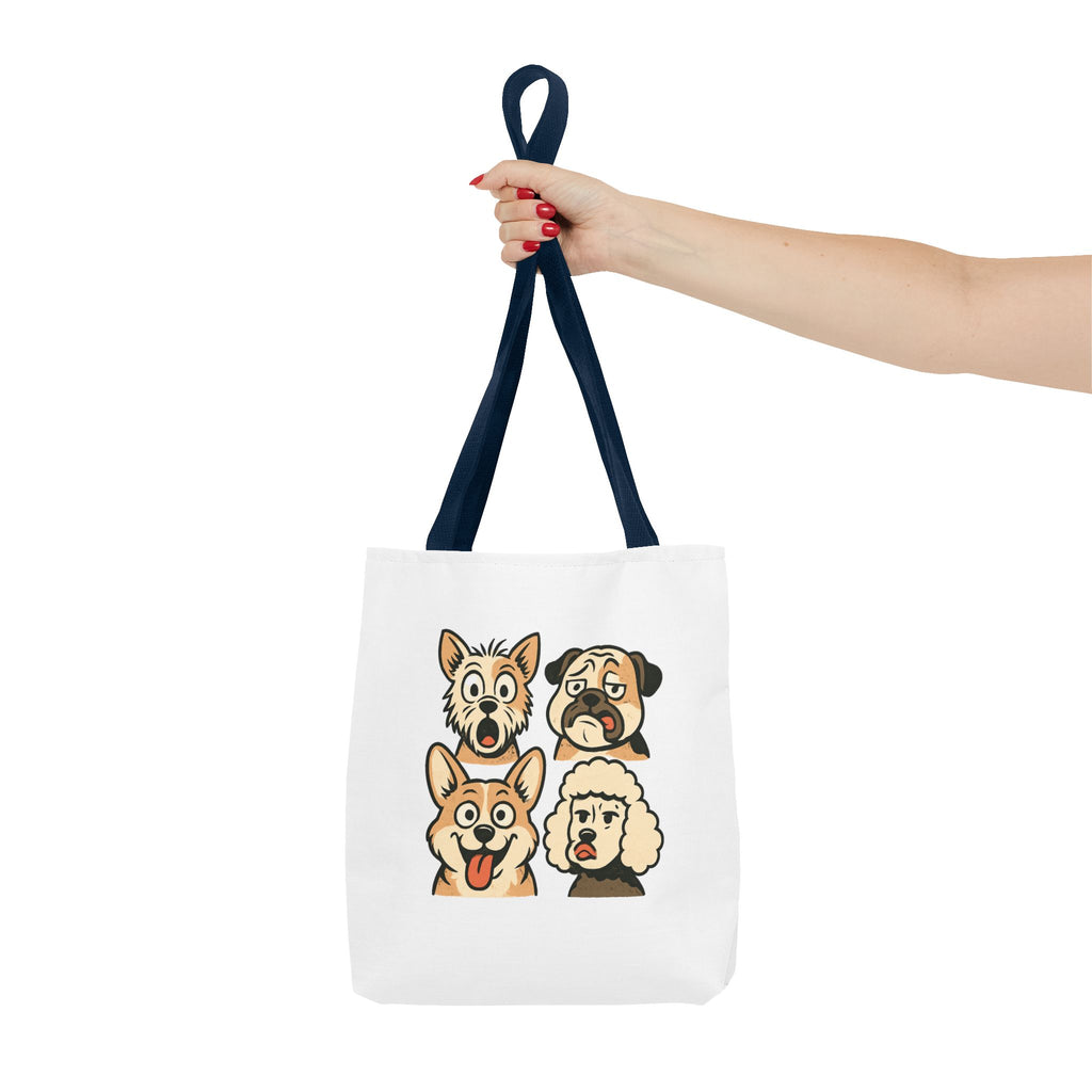 Dog Faces Tote Bag — Cute Cartoon Pug, Corgi, Poodle & Terrier Graphic Tote