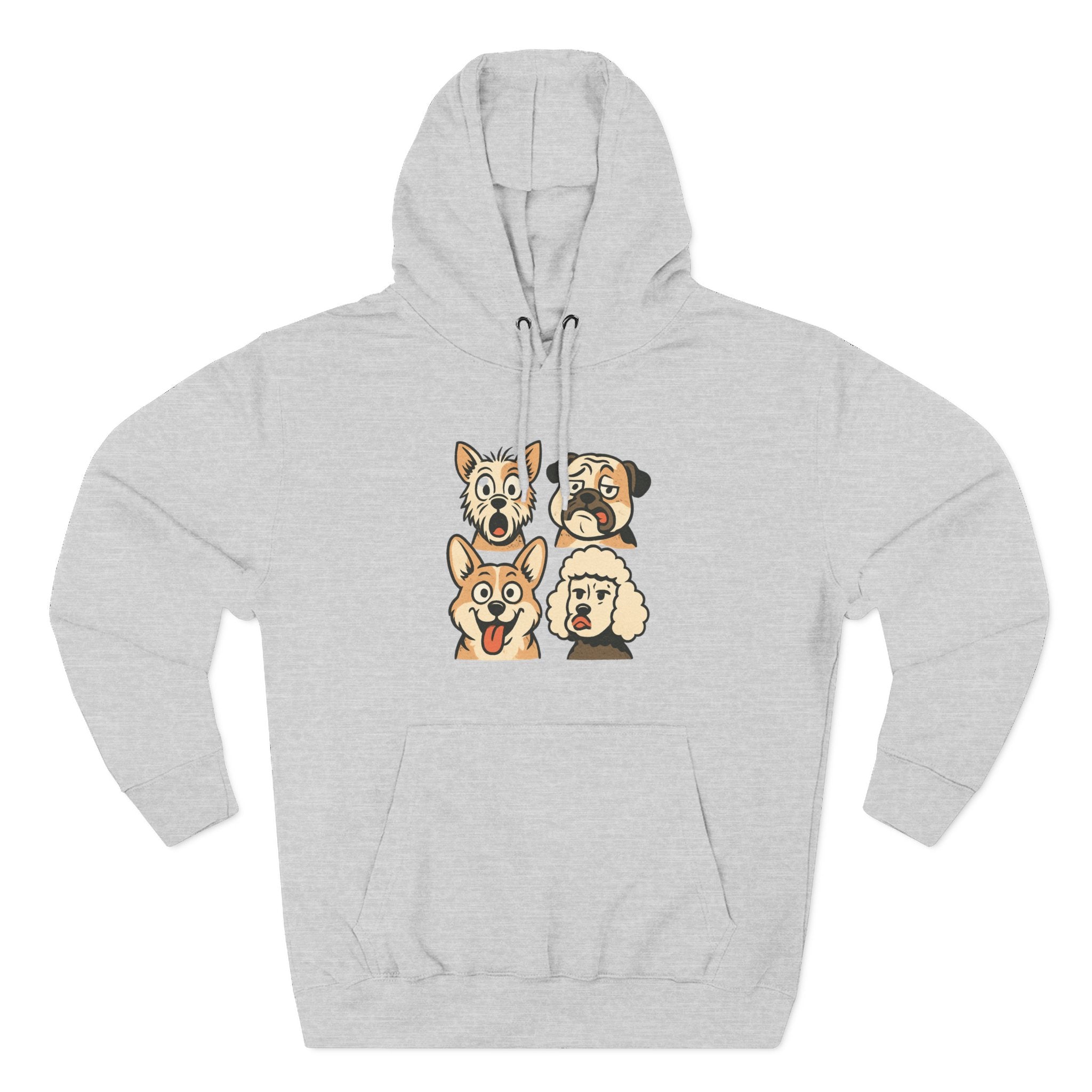 Dog Faces Fleece Hoodie - Cute Cartoon Canine Portraits Pullover