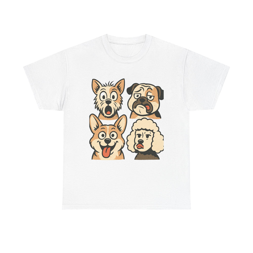 Dog Faces Unisex Tee - Cute Cartoon Pug, Corgi & Pup Graphic T-Shirt