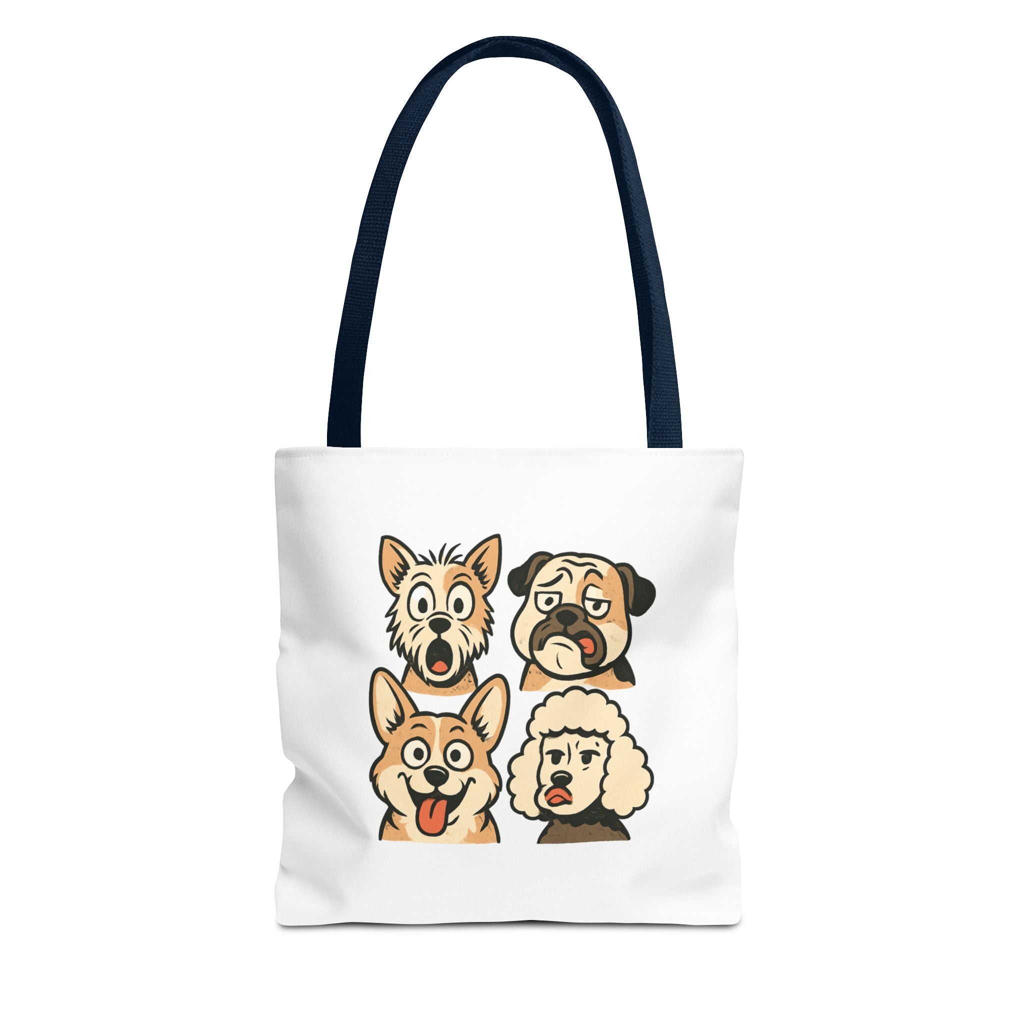 Dog Faces Tote Bag — Cute Cartoon Pug, Corgi, Poodle & Terrier Graphic Tote