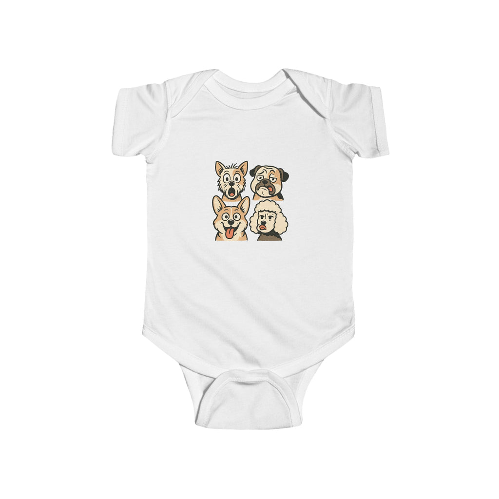 Cute Cartoon Dogs Infant Bodysuit — Puppy Faces Baby Onesie