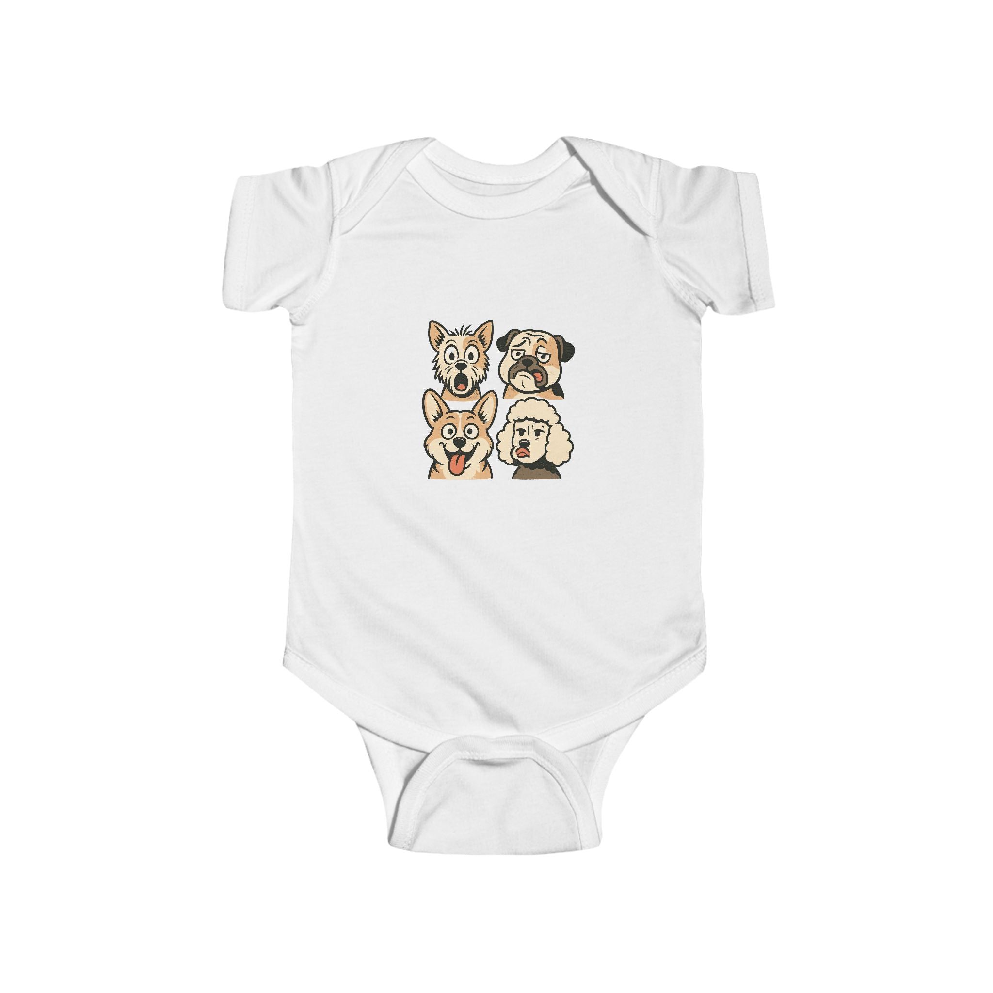 Cute Cartoon Dogs Infant Bodysuit — Puppy Faces Baby Onesie