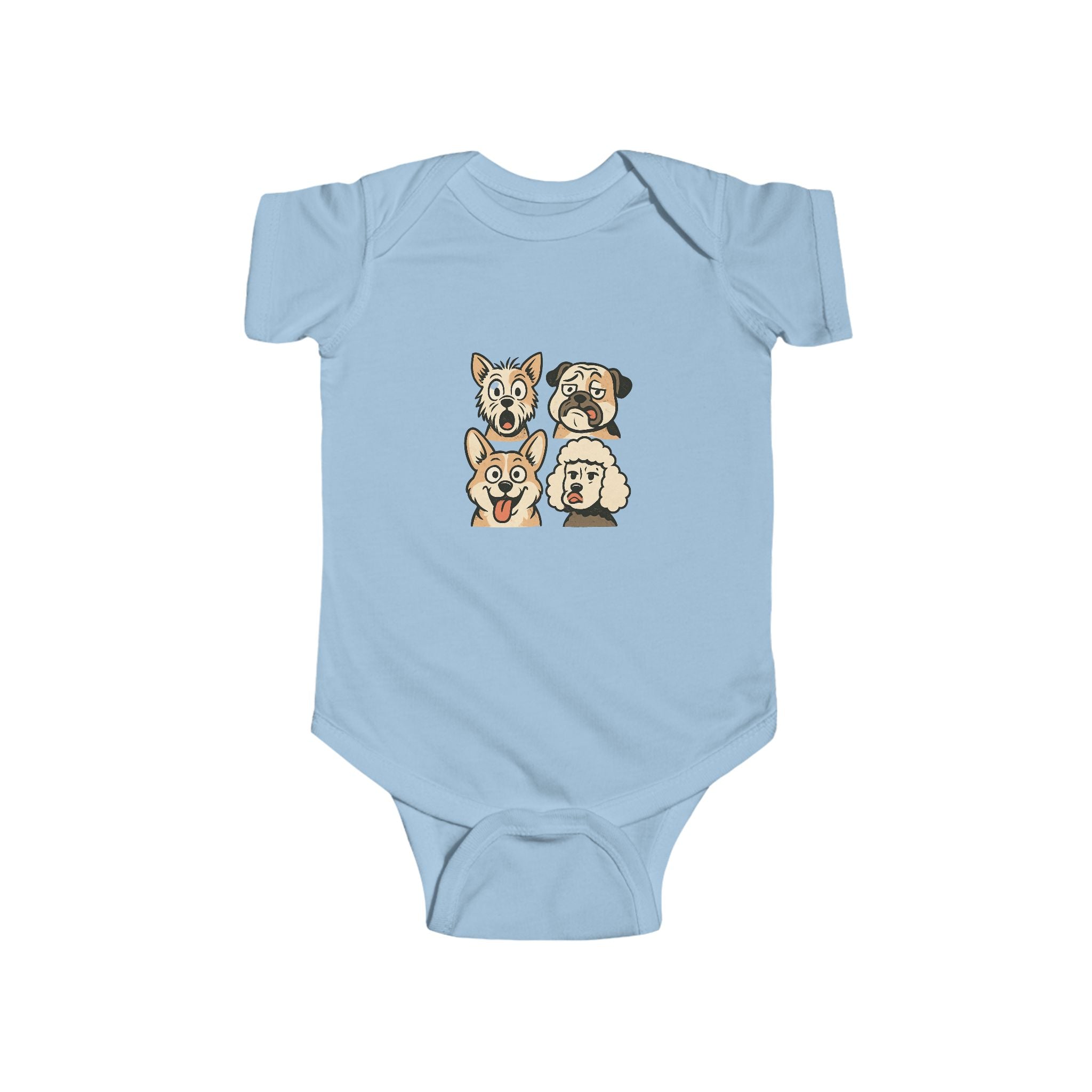 Cute Cartoon Dogs Infant Bodysuit — Puppy Faces Baby Onesie