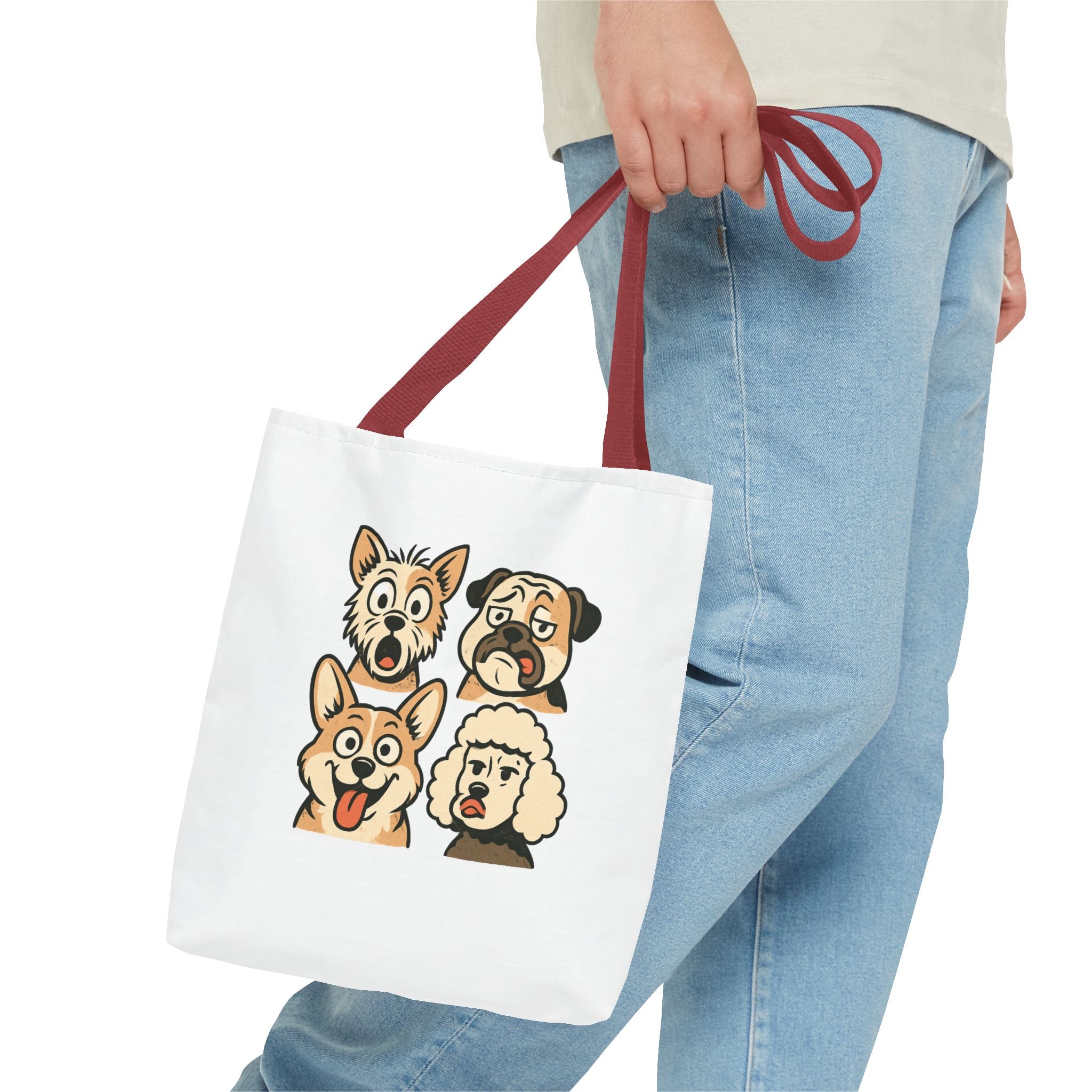 Dog Faces Tote Bag — Cute Cartoon Pug, Corgi, Poodle & Terrier Graphic Tote