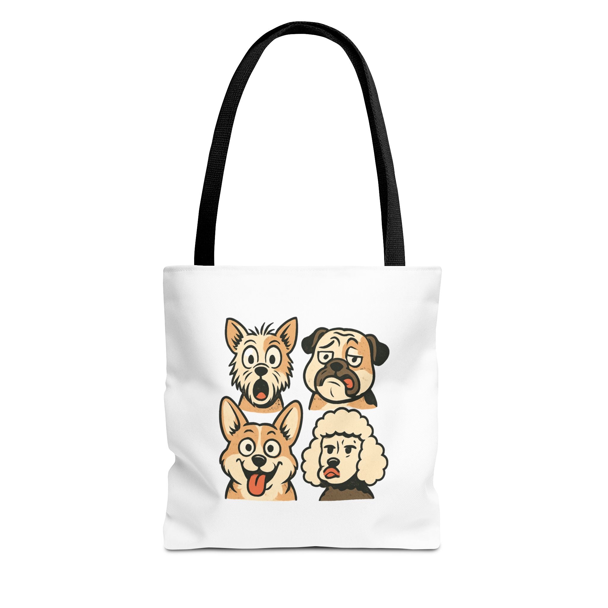 Dog Faces Tote Bag — Cute Cartoon Pug, Corgi, Poodle & Terrier Graphic Tote