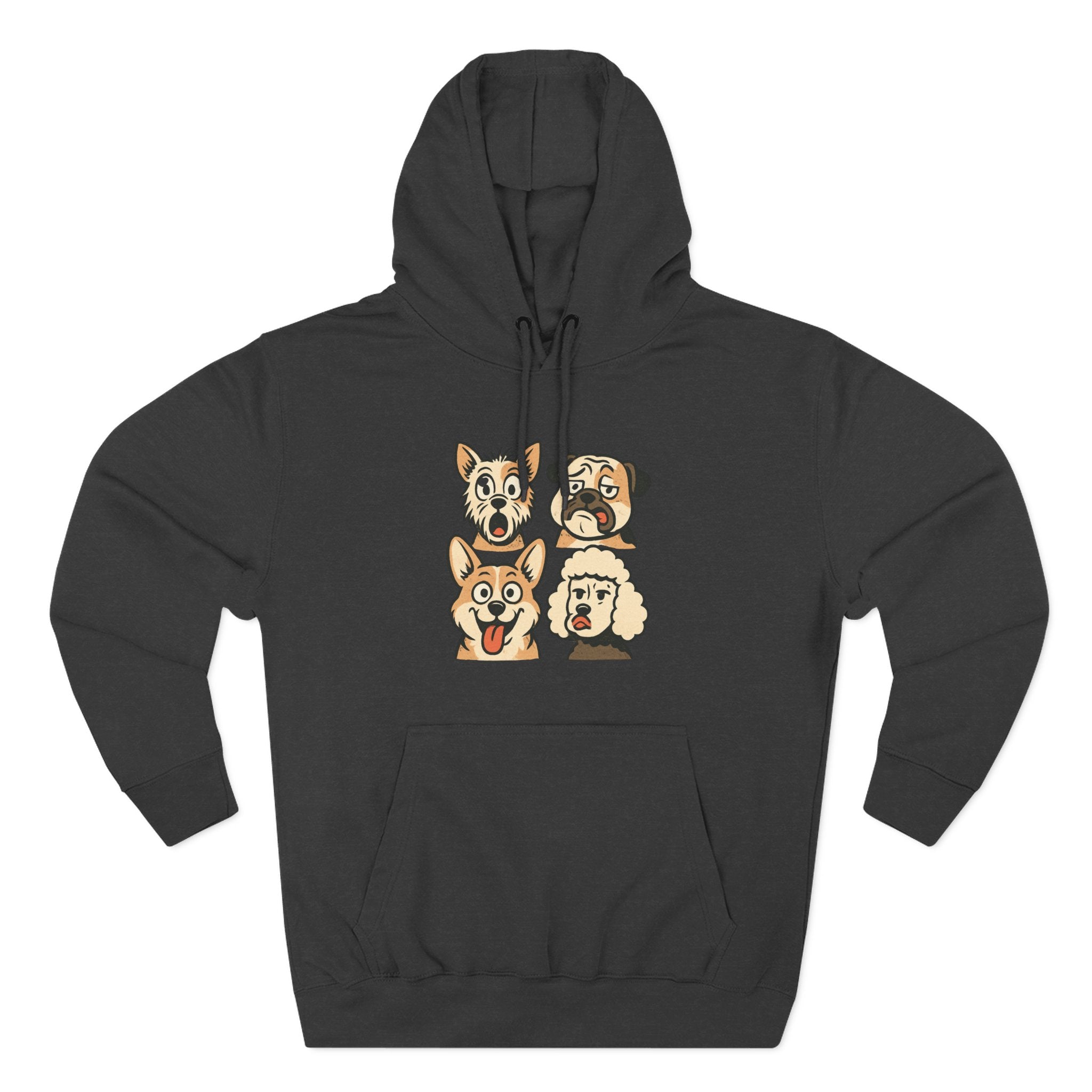 Dog Faces Fleece Hoodie - Cute Cartoon Canine Portraits Pullover