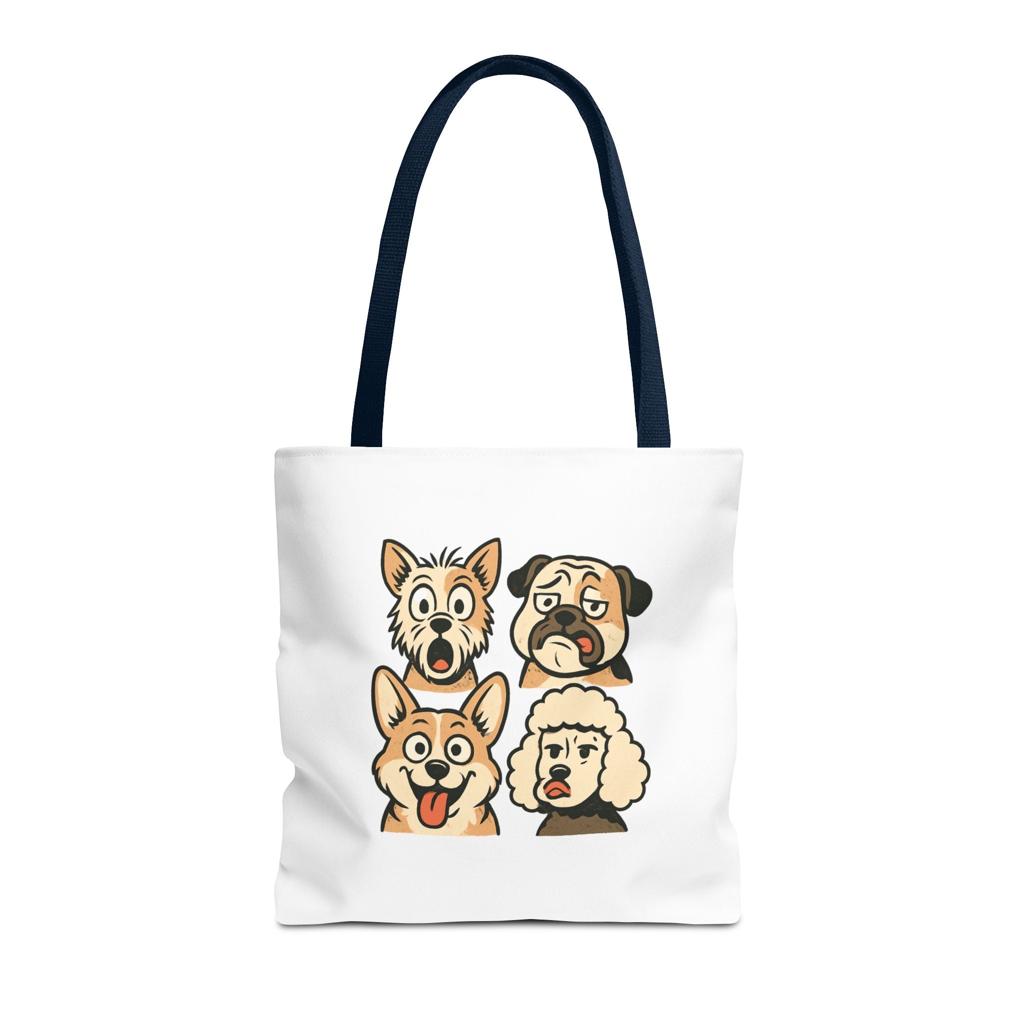 Dog Faces Tote Bag — Cute Cartoon Pug, Corgi, Poodle & Terrier Graphic Tote
