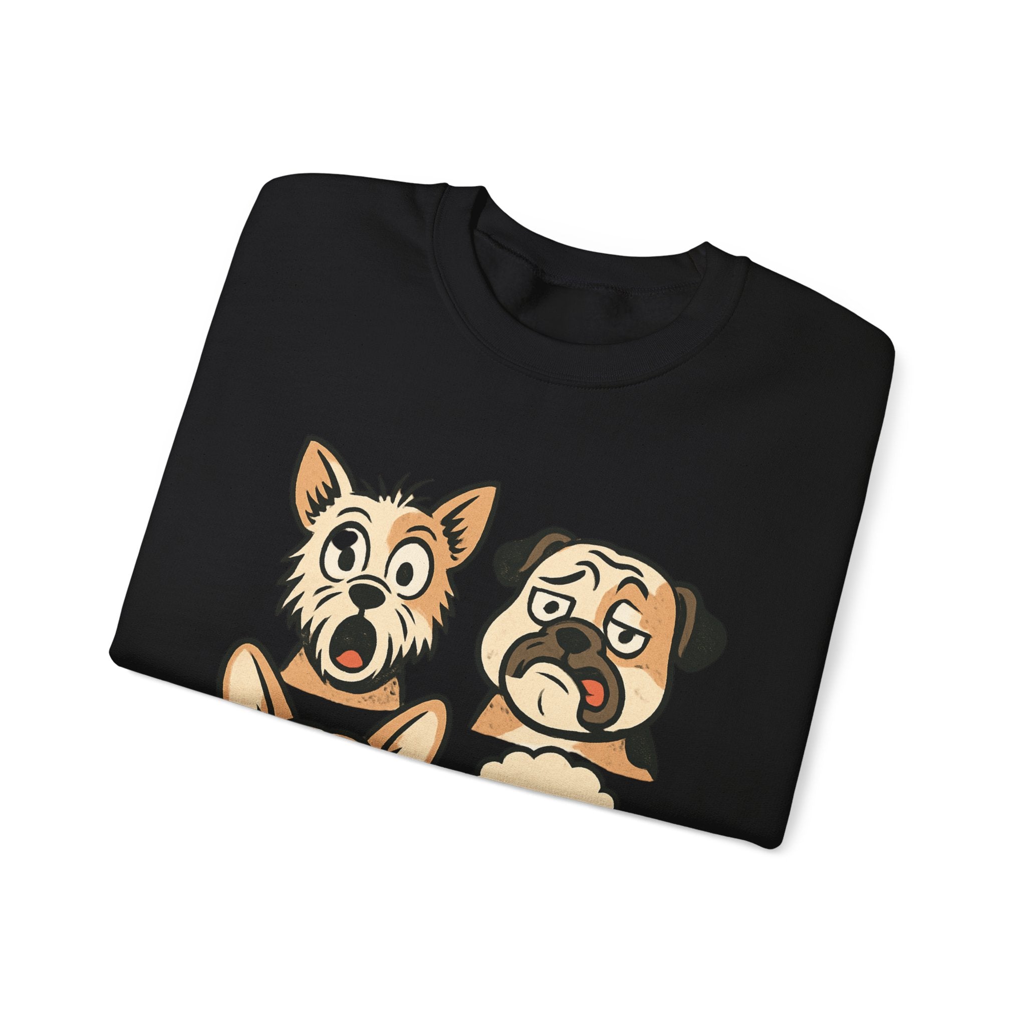 Dog Faces Crewneck Sweatshirt - Cute Cartoon Pug, Corgi & Poodle Graphic