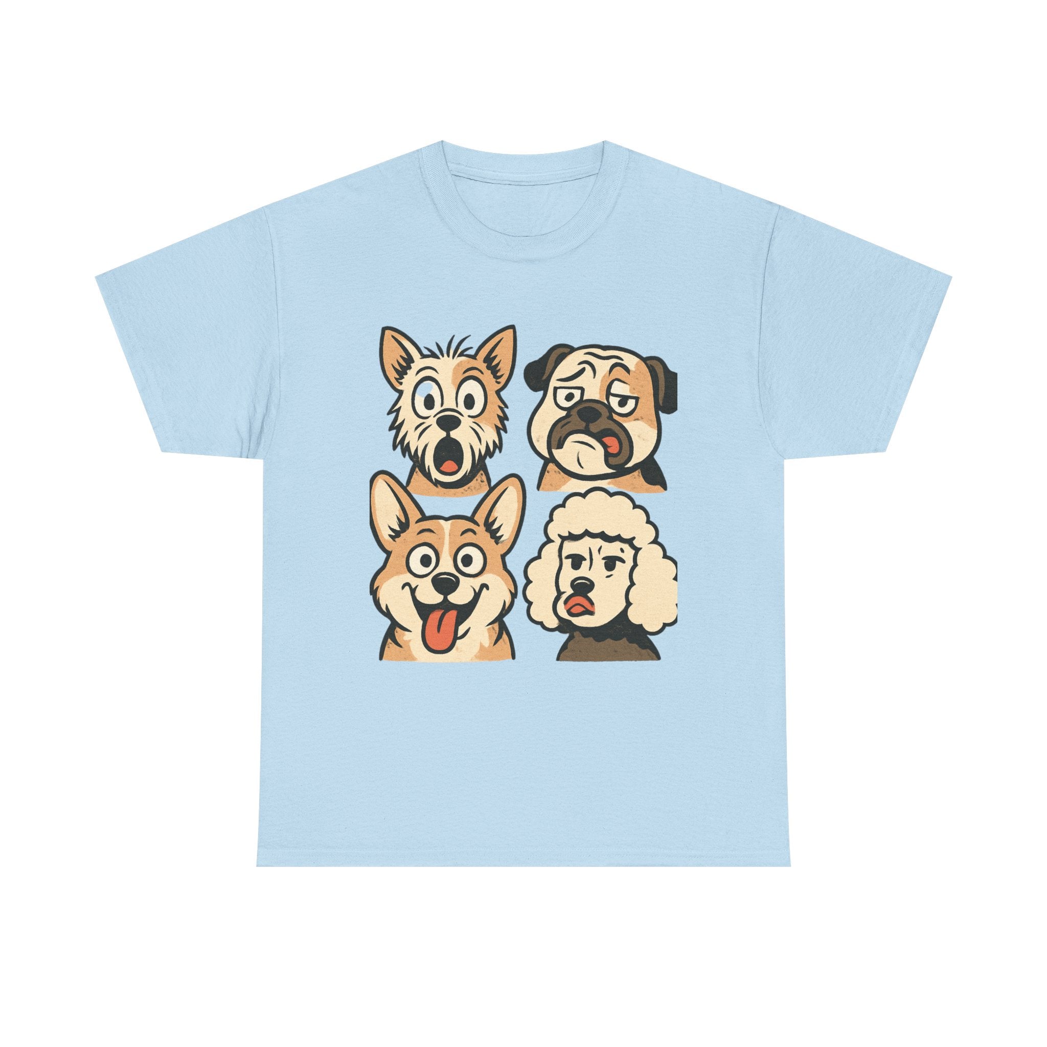 Dog Faces Unisex Tee - Cute Cartoon Pug, Corgi & Pup Graphic T-Shirt