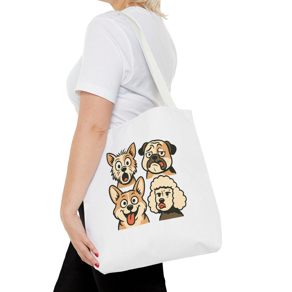 Dog Faces Tote Bag — Cute Cartoon Pug, Corgi, Poodle & Terrier Graphic Tote
