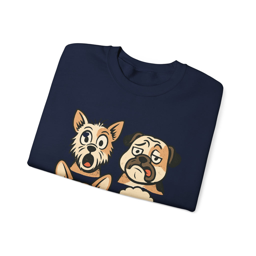 Dog Faces Crewneck Sweatshirt - Cute Cartoon Pug, Corgi & Poodle Graphic