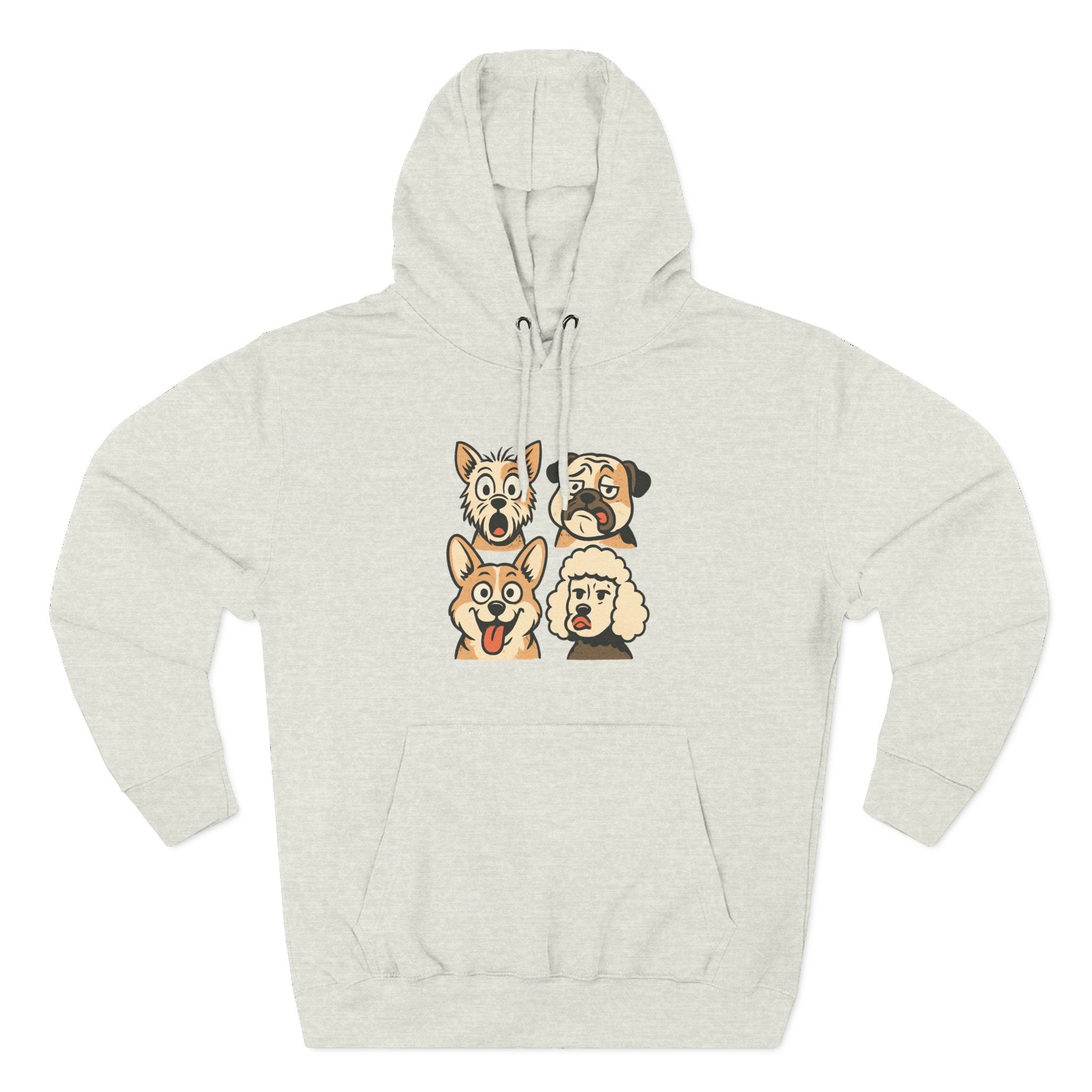Dog Faces Fleece Hoodie - Cute Cartoon Canine Portraits Pullover