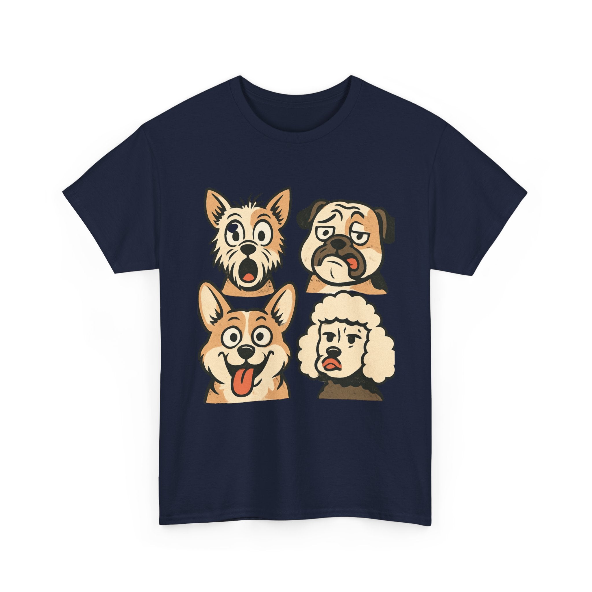 Dog Faces Unisex Tee - Cute Cartoon Pug, Corgi & Pup Graphic T-Shirt