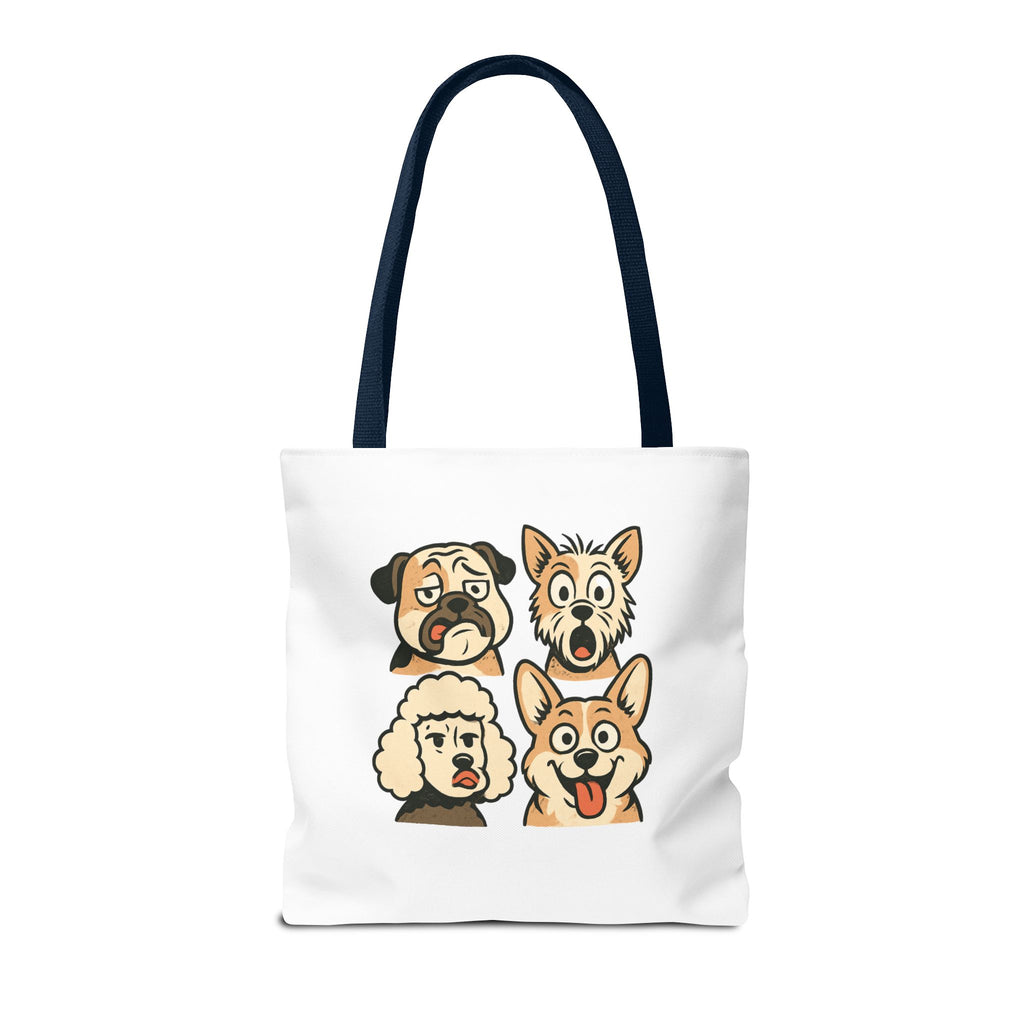 Dog Faces Tote Bag — Cute Cartoon Pug, Corgi, Poodle & Terrier Graphic Tote