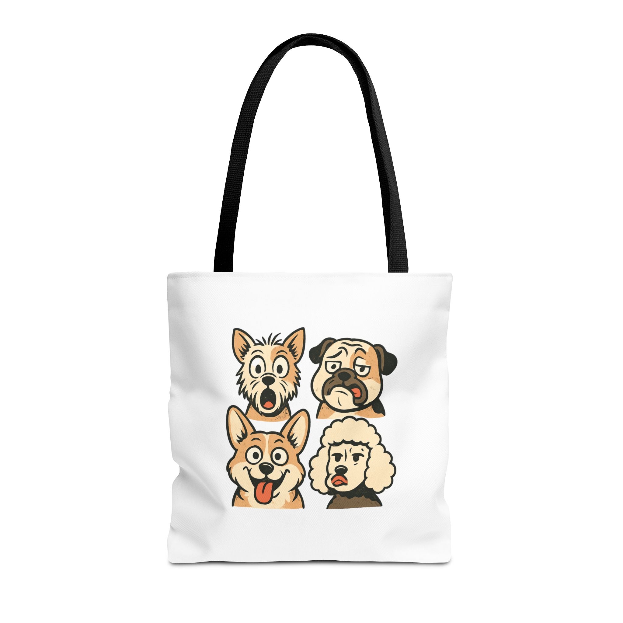 Dog Faces Tote Bag — Cute Cartoon Pug, Corgi, Poodle & Terrier Graphic Tote