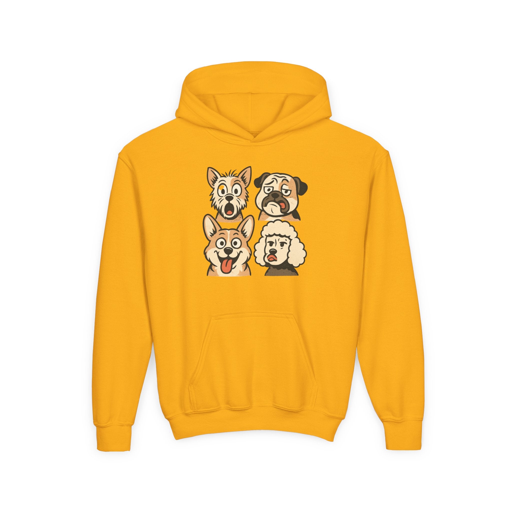 Youth Dog Faces Hoodie — Cute Cartoon Paw Print Pullover for Kids